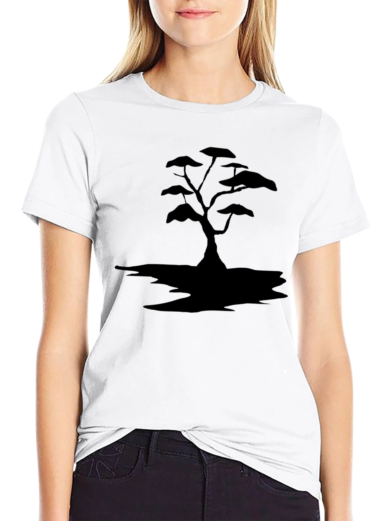 Black T-Shirt with Tree Silhouette Design
