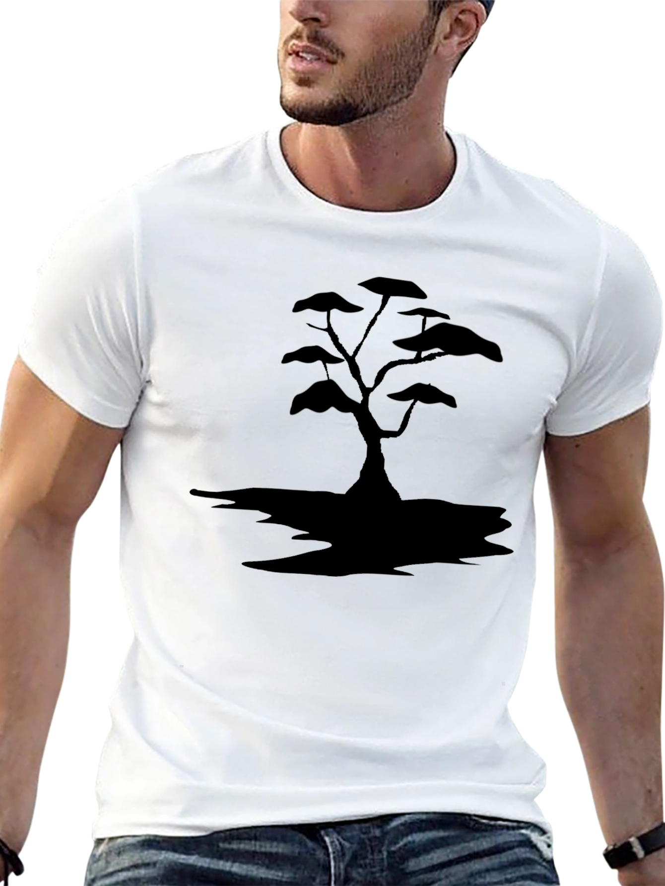Black T-Shirt with Tree Silhouette Design