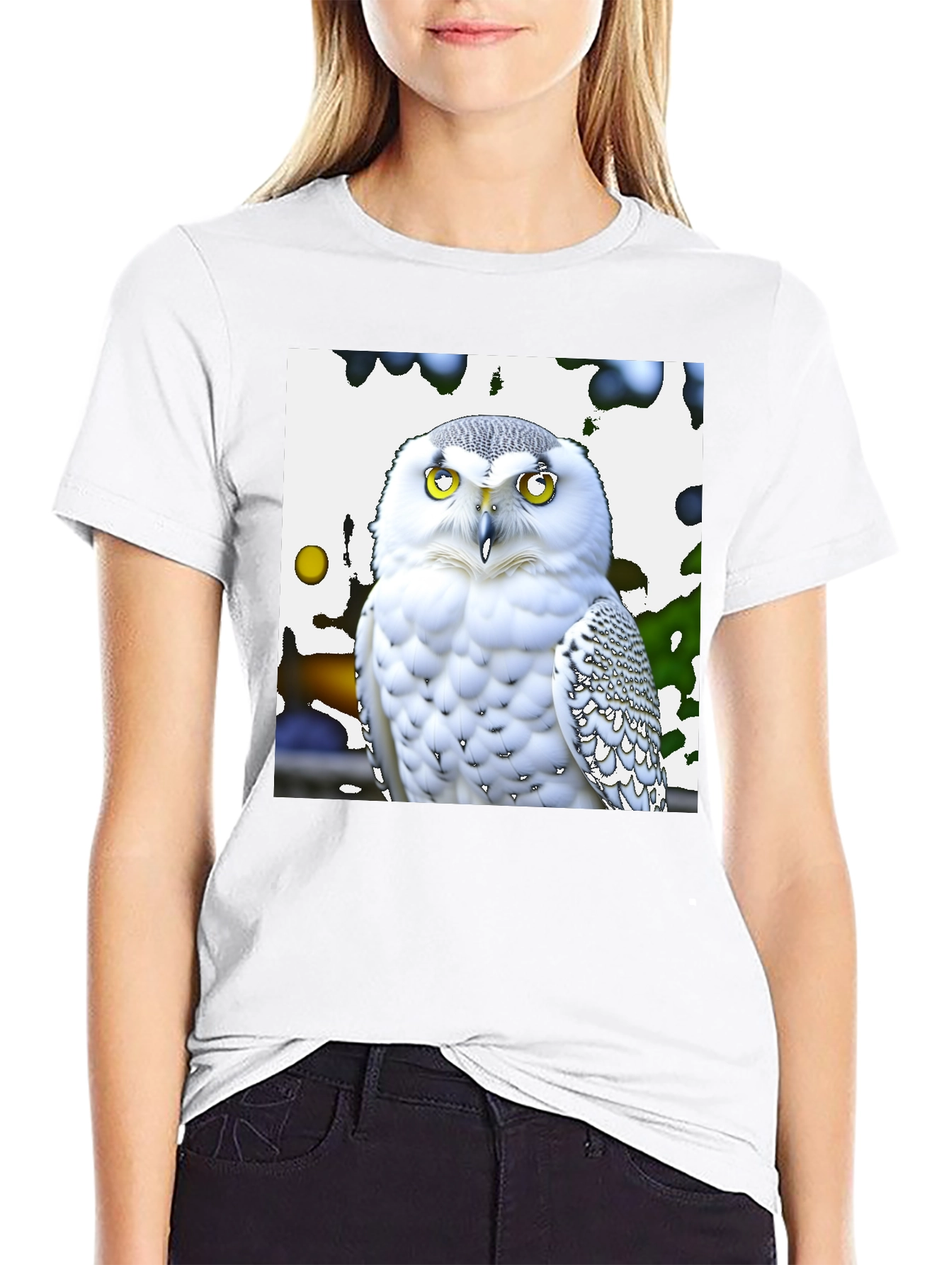 Snowy Owl Graphic Tee - Black Cotton Blend