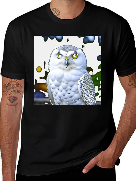 Snowy Owl Graphic Tee - Black Cotton Blend