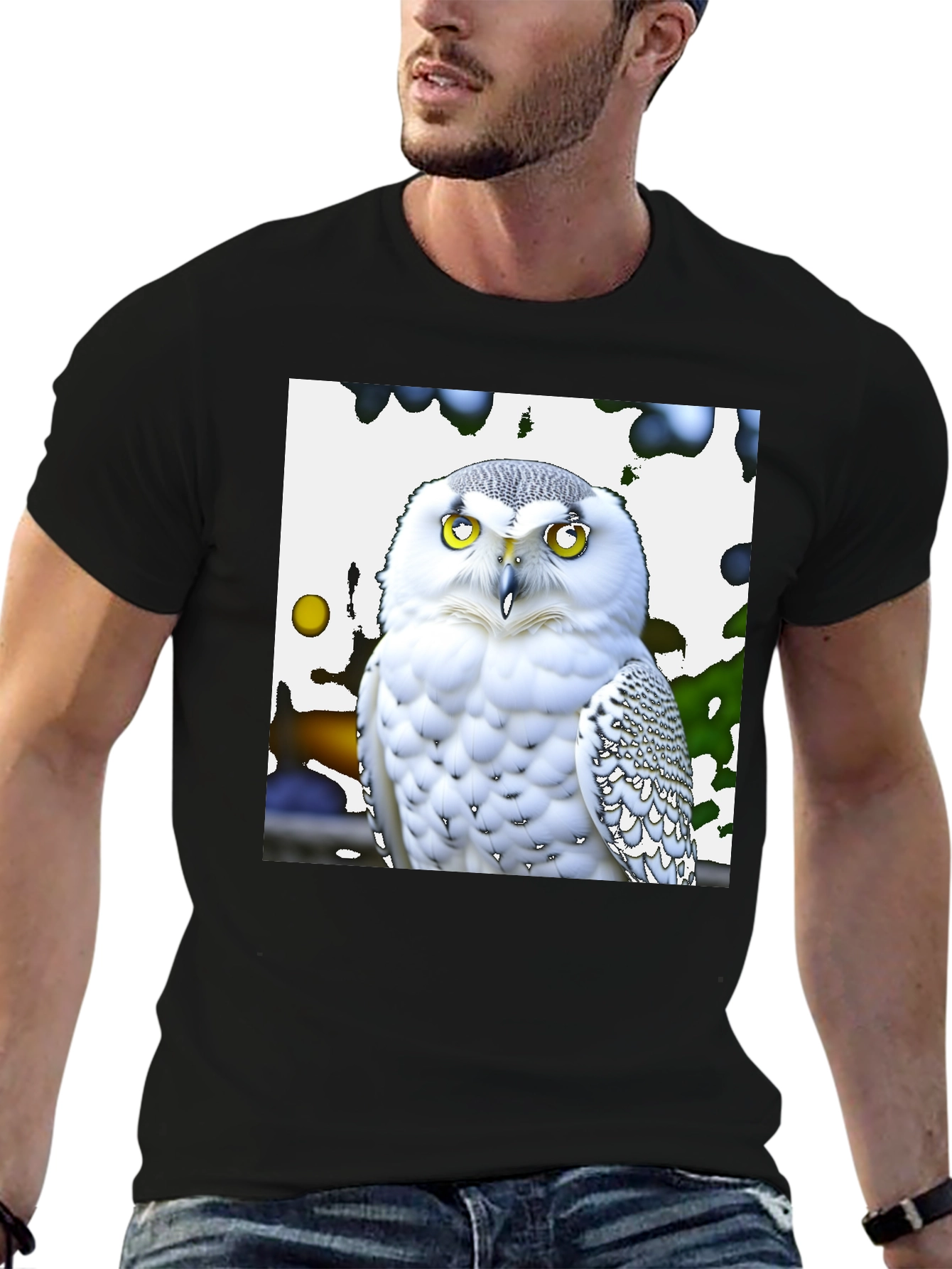 Snowy Owl Graphic Tee - Black Cotton Blend