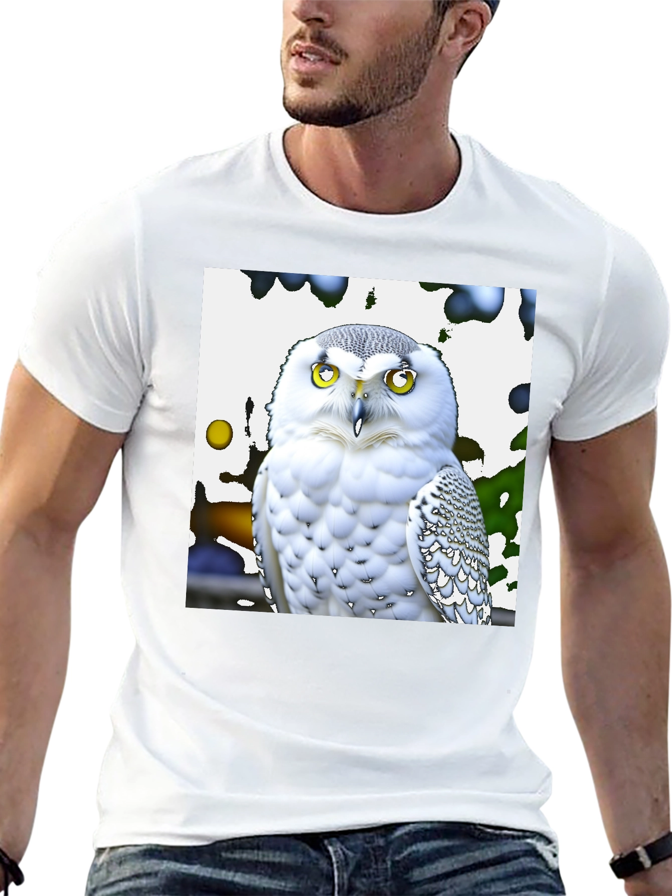 Snowy Owl Graphic Tee - Black Cotton Blend