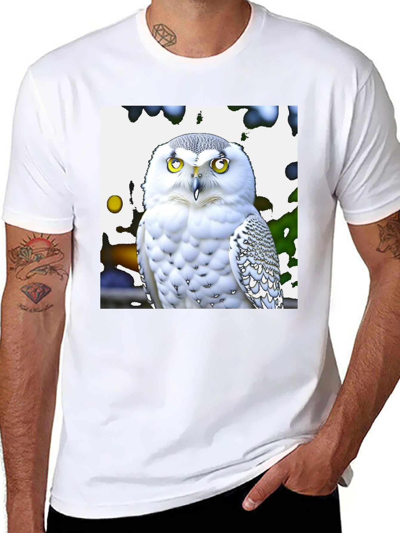 Snowy Owl Graphic Tee - Black Cotton Blend