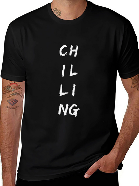 Relaxed Fit Chilling Graphic Tee - Black