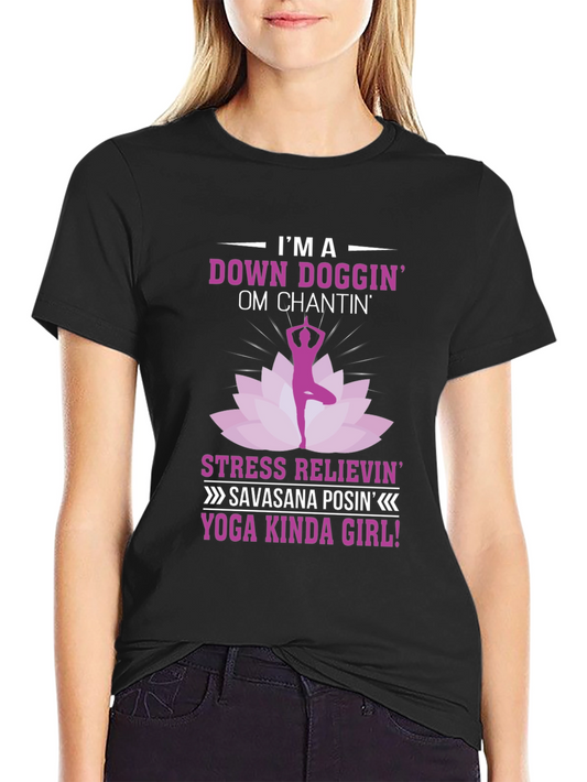 Yoga Kinda Girl Graphic Tee - Down Doggin Om Chanting T-Shirt