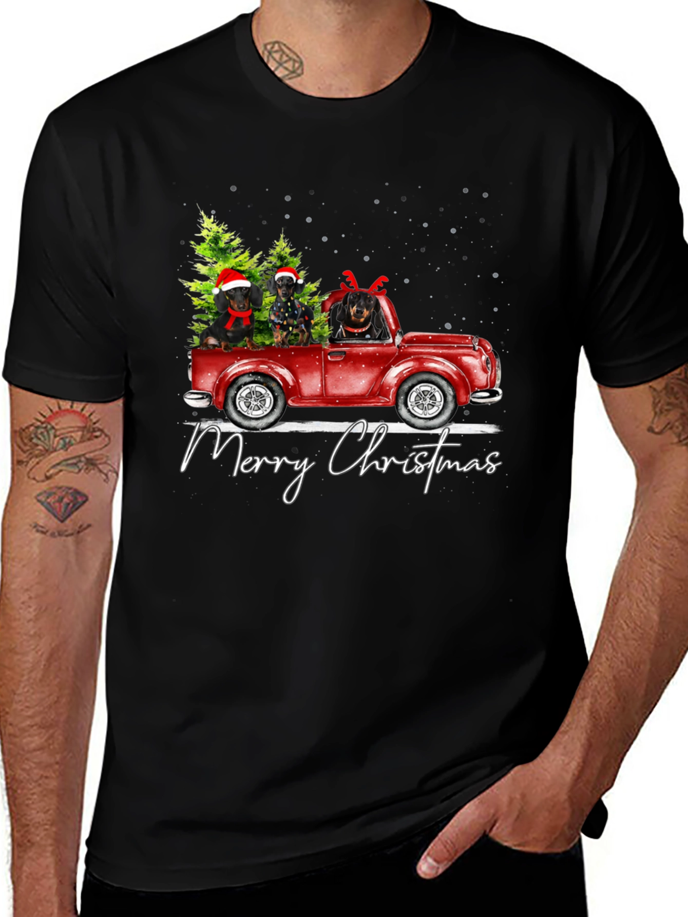 Dachshunds Christmas Truck Graphic Tee