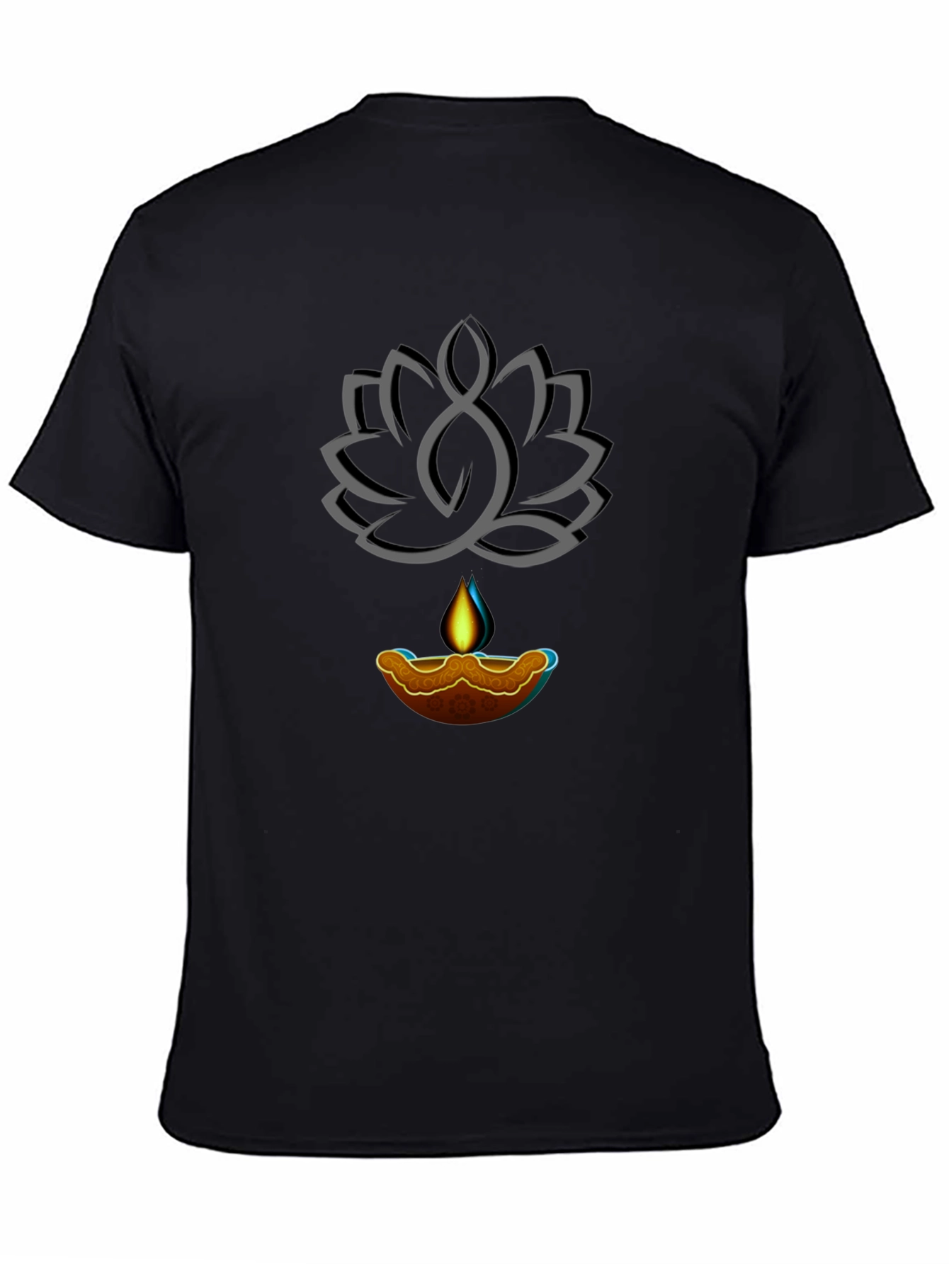 Lotus and Lamp Graphic Black T-Shirt