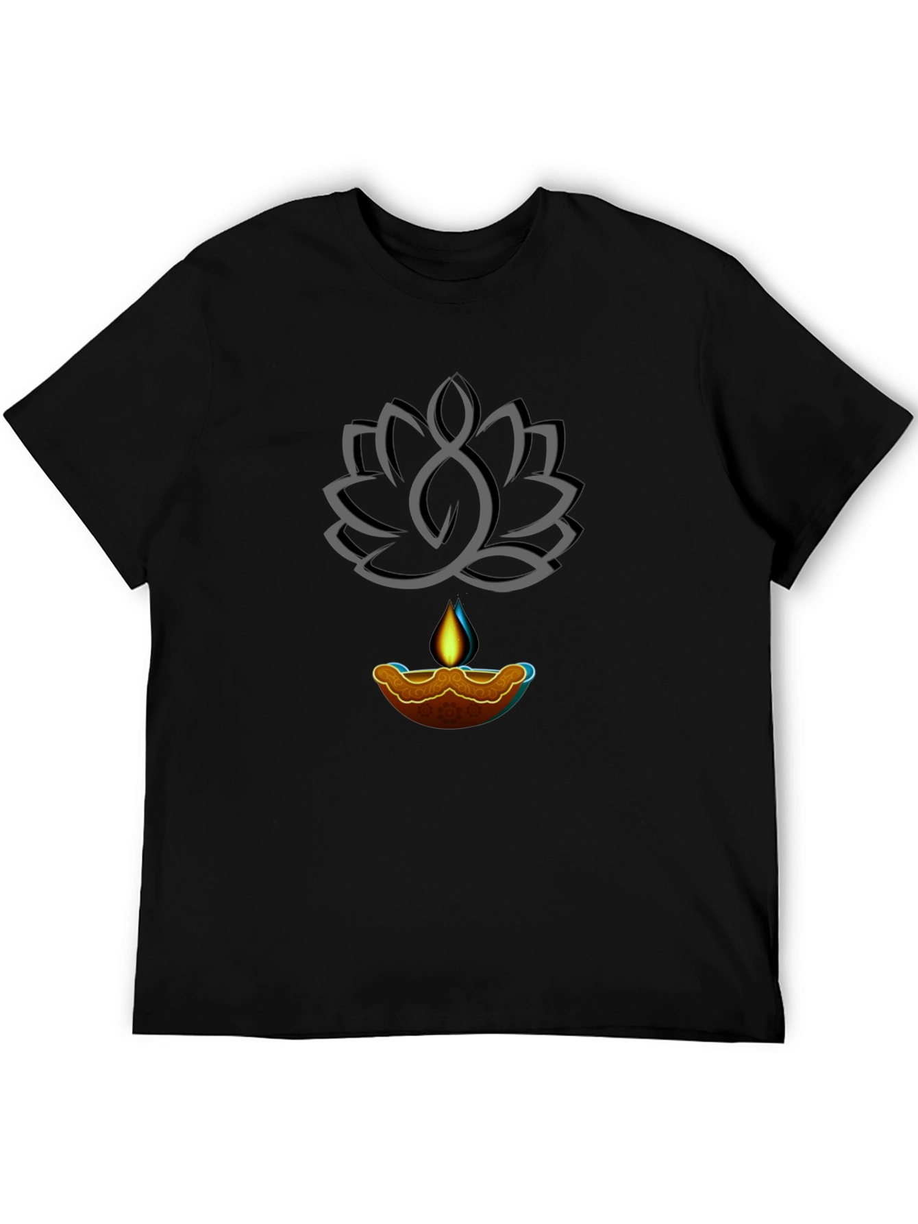 Lotus and Lamp Graphic Black T-Shirt