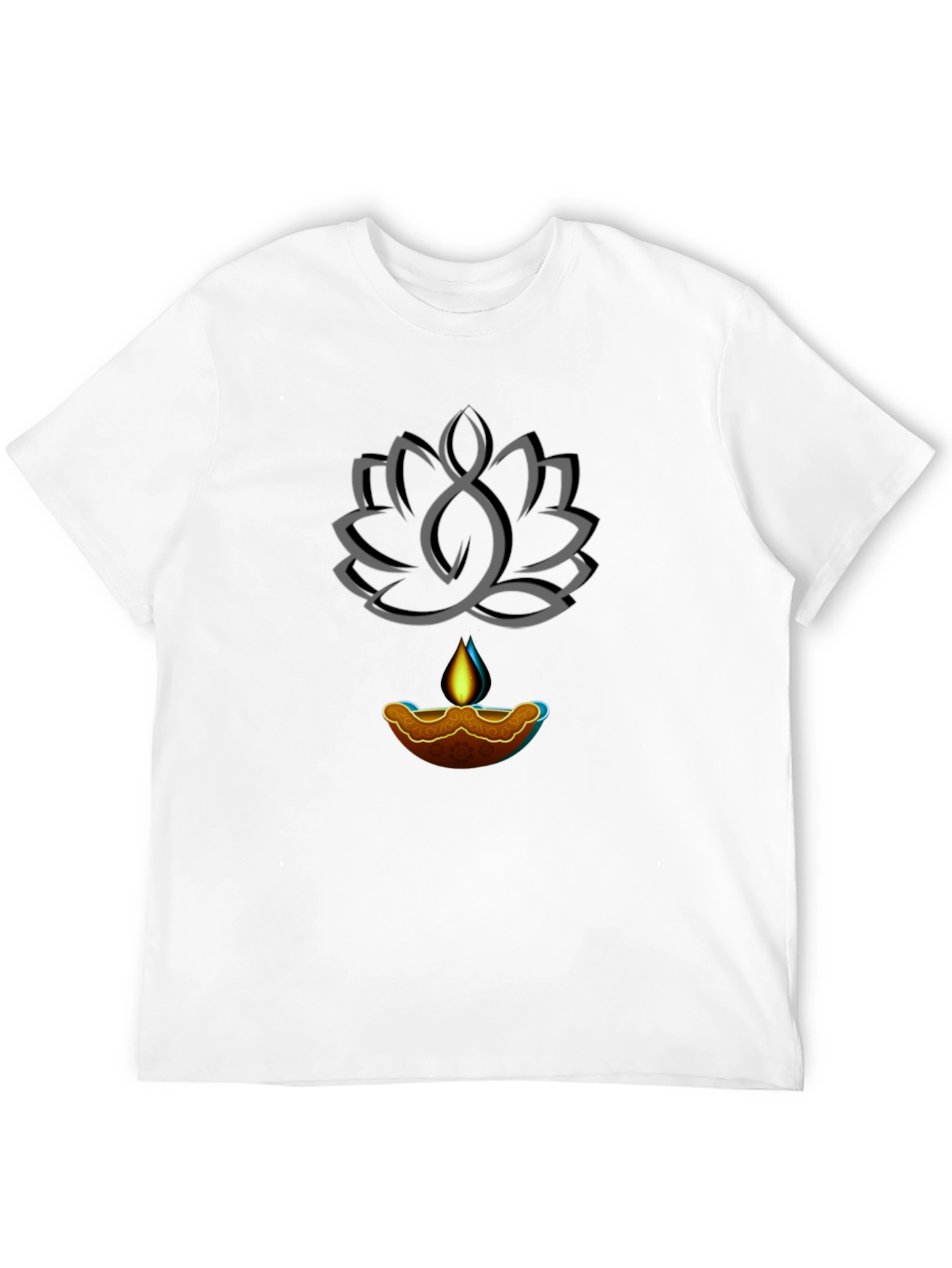 Lotus and Lamp Graphic Black T-Shirt