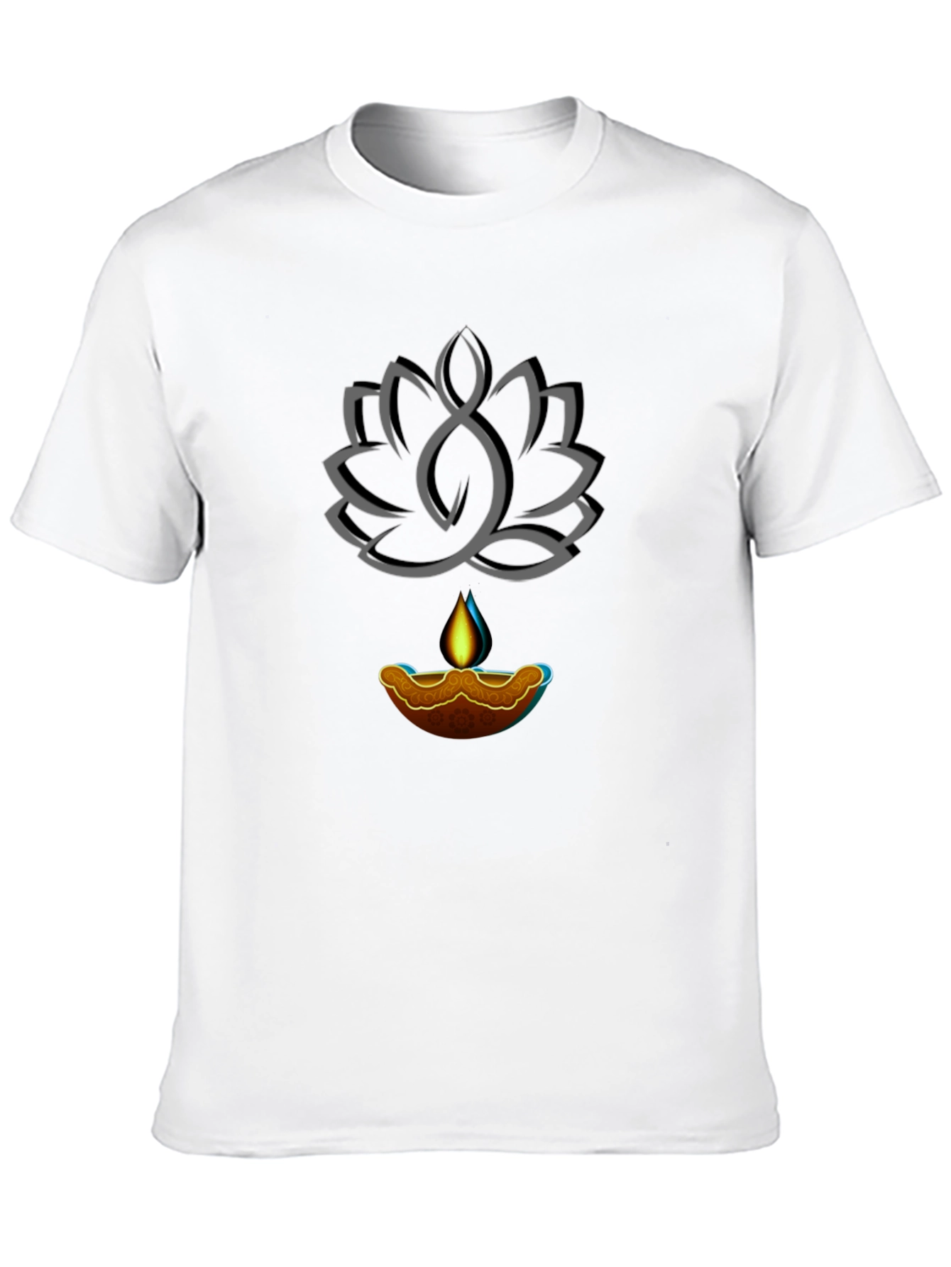 Lotus and Lamp Graphic Black T-Shirt