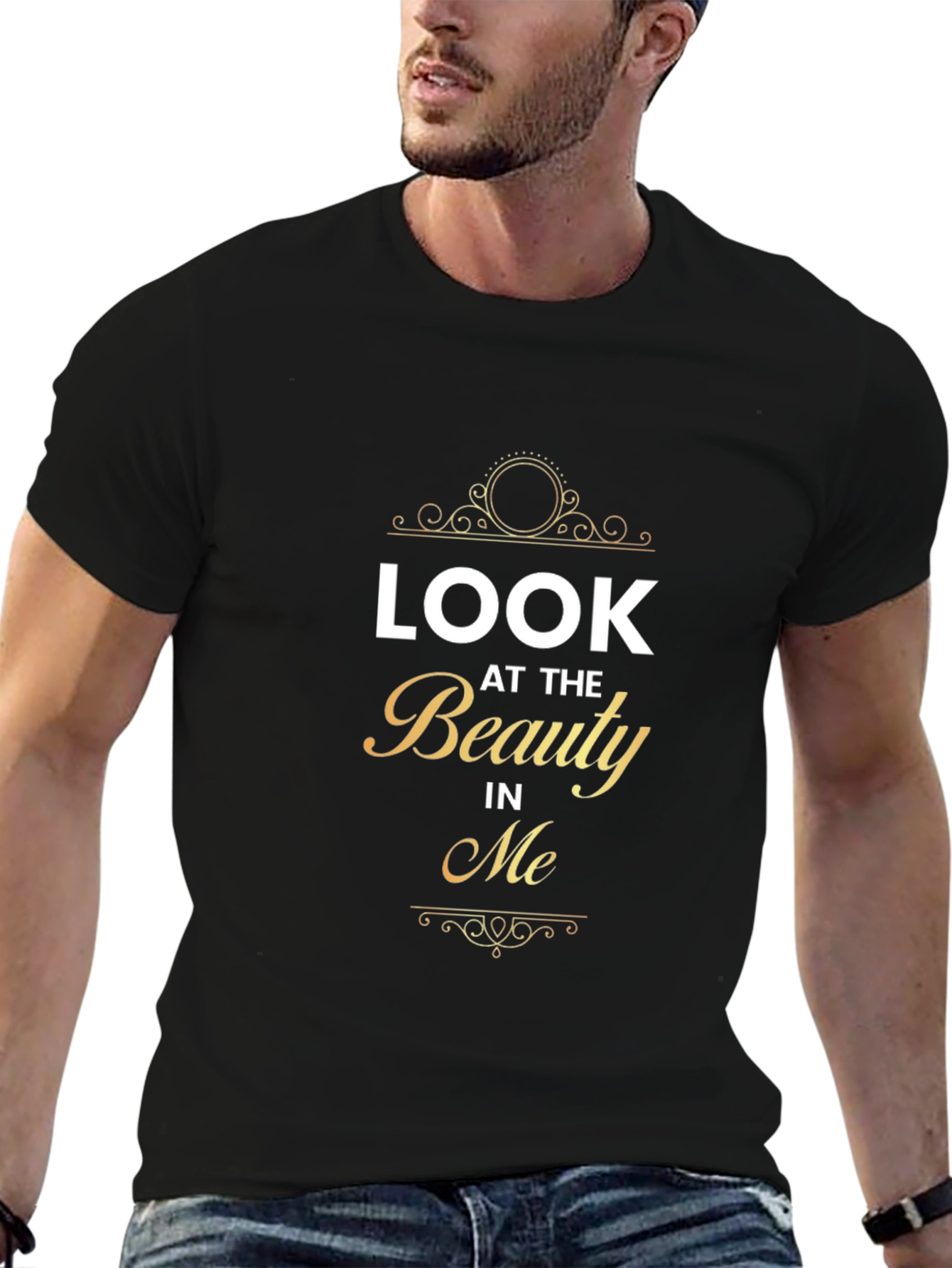 Look At The Beauty In Me Black Graphic Tee