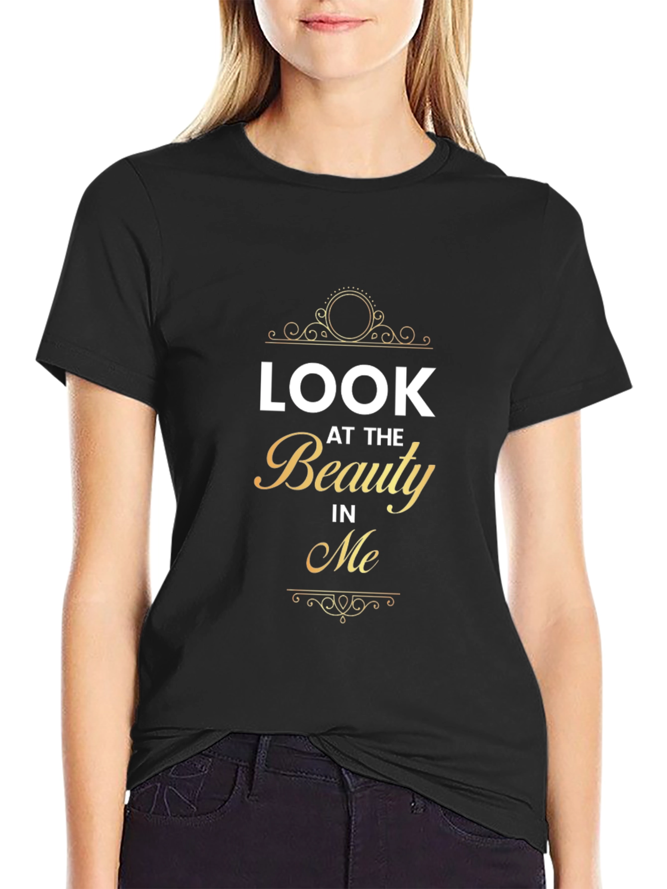 Look At The Beauty In Me Black Graphic Tee