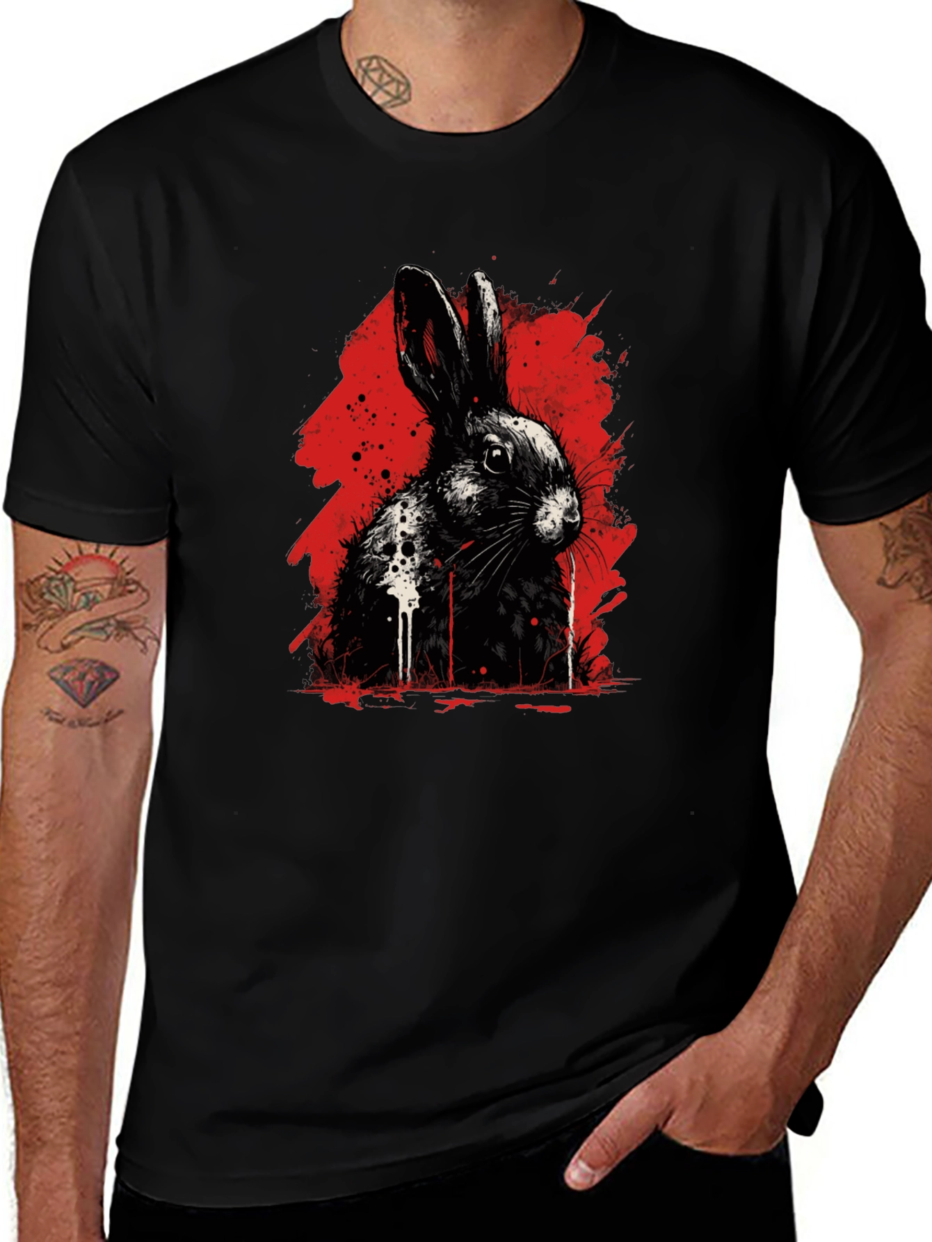 Rabbit Ink Splatter Graphic Tee - Black