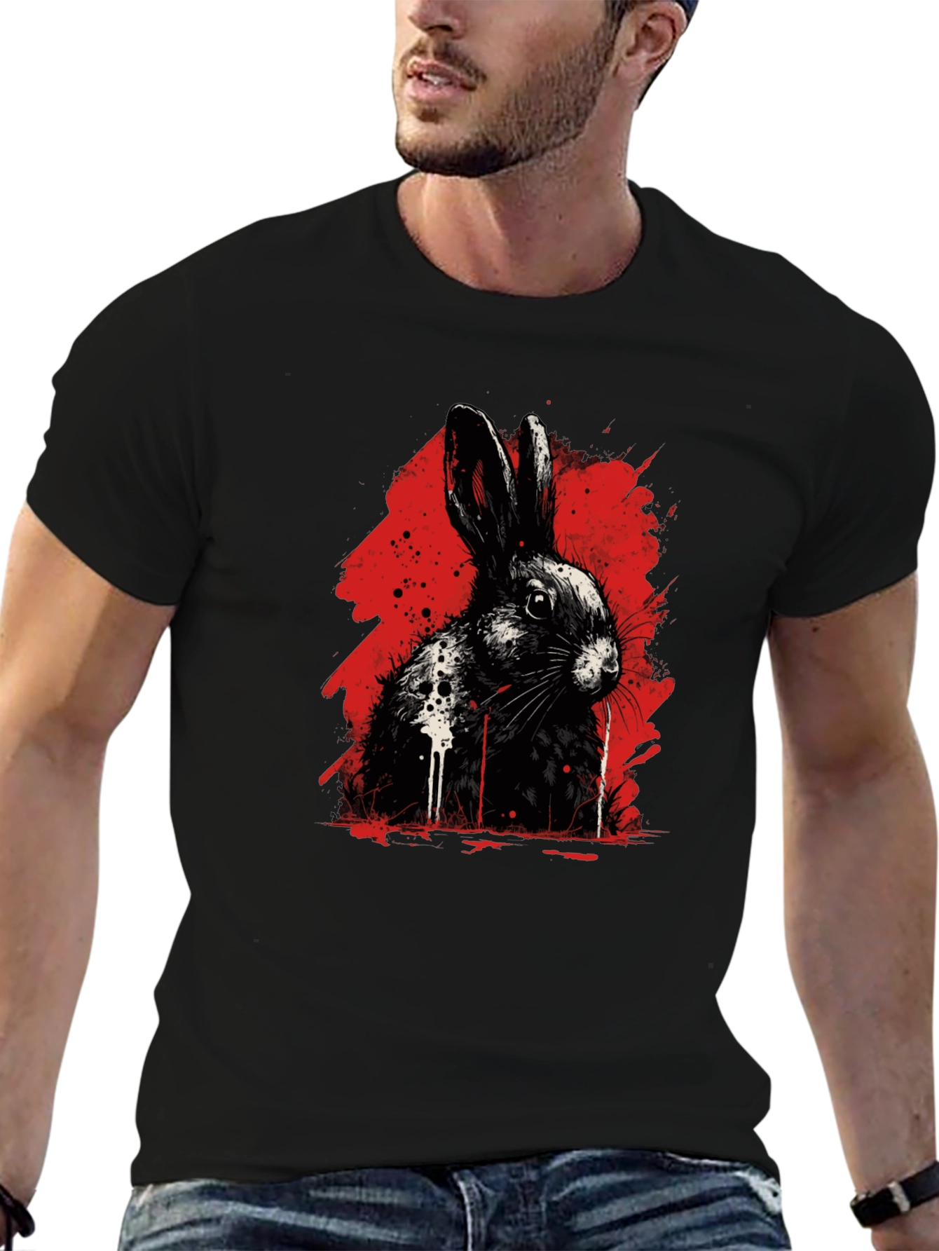 Rabbit Ink Splatter Graphic Tee - Black