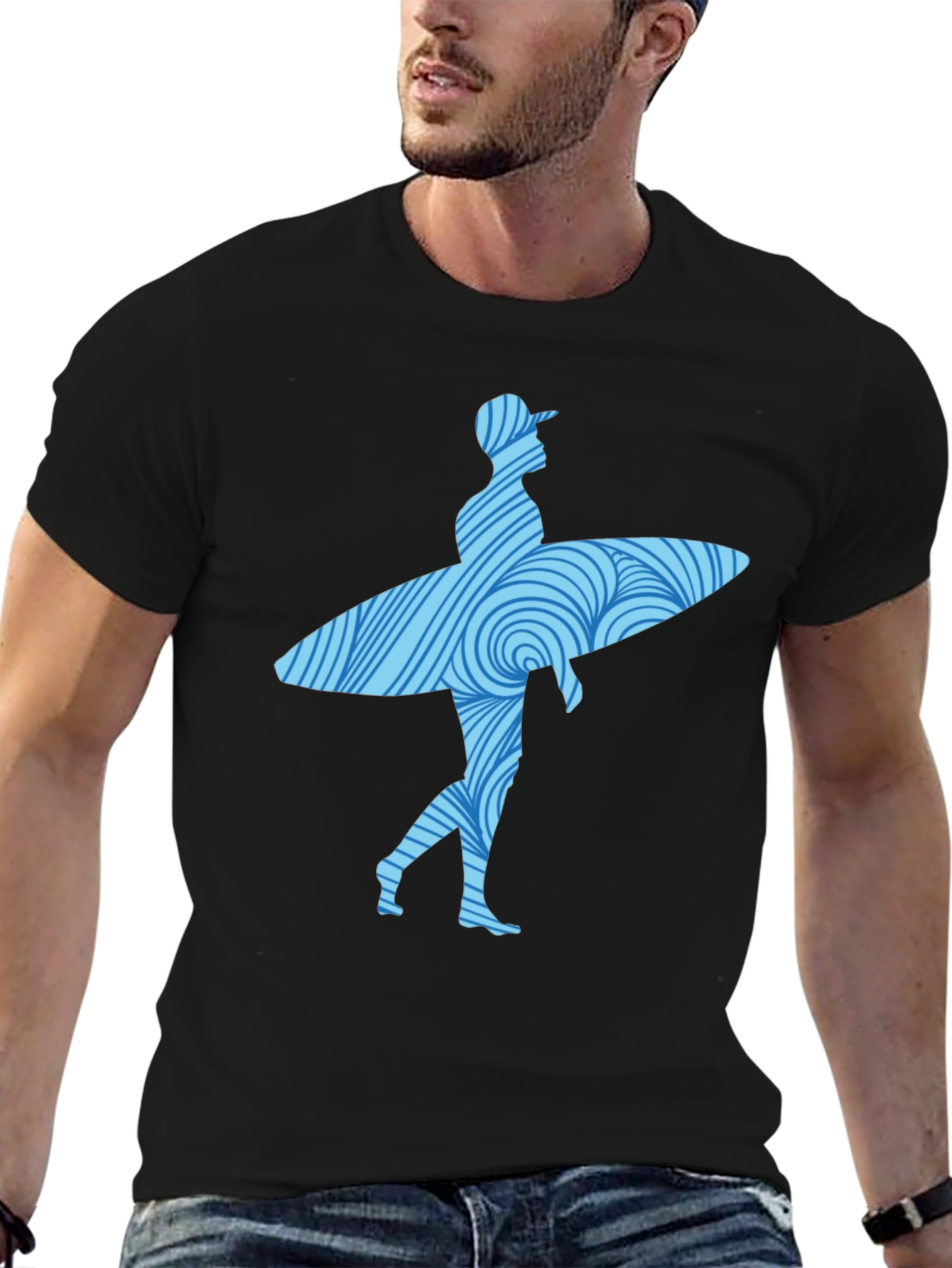 Surfer Graphic Tee - Cool Wave Design Black Shirt