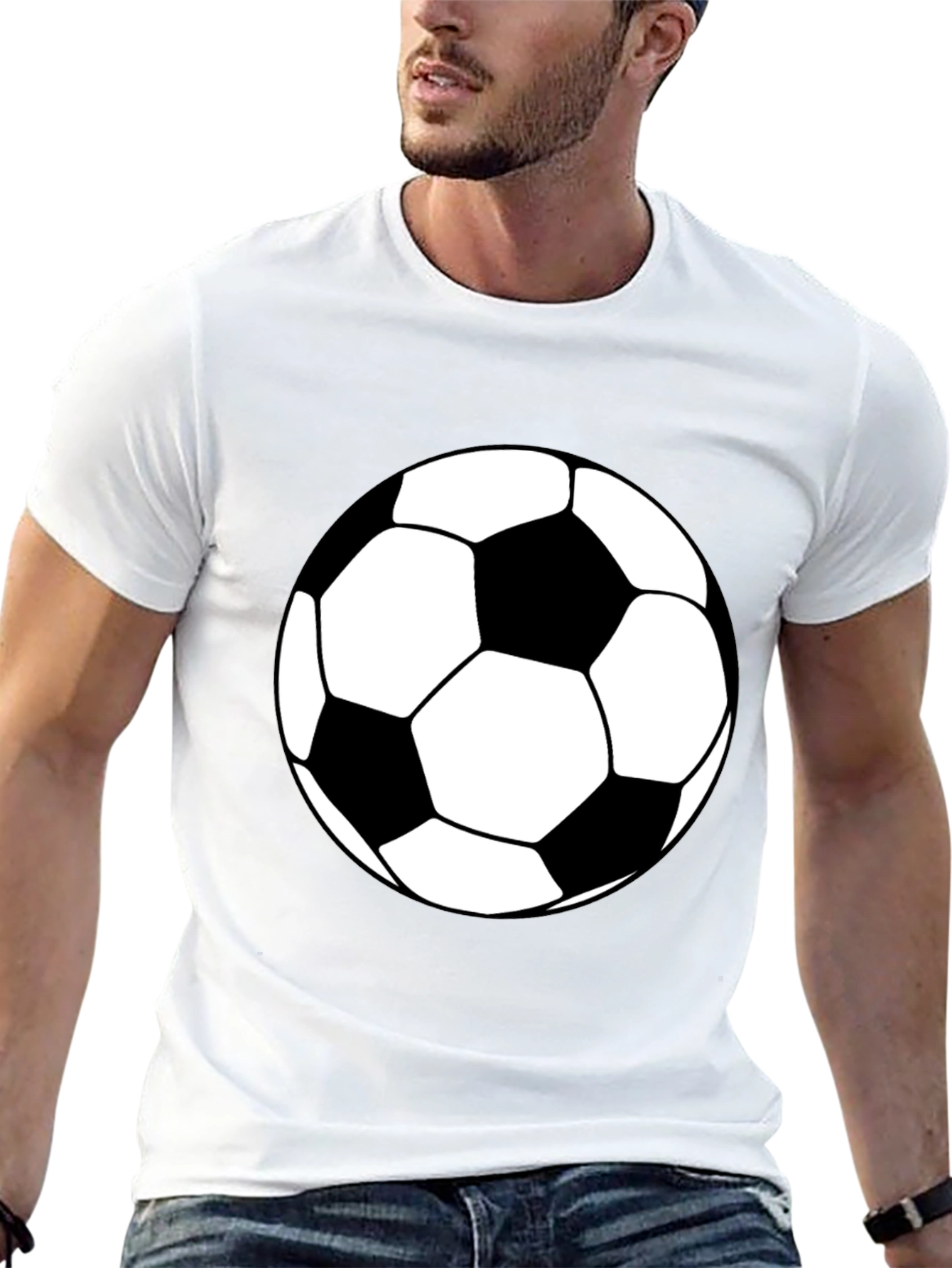 Soccer Ball Graphic Tee - Black Cotton T-Shirt