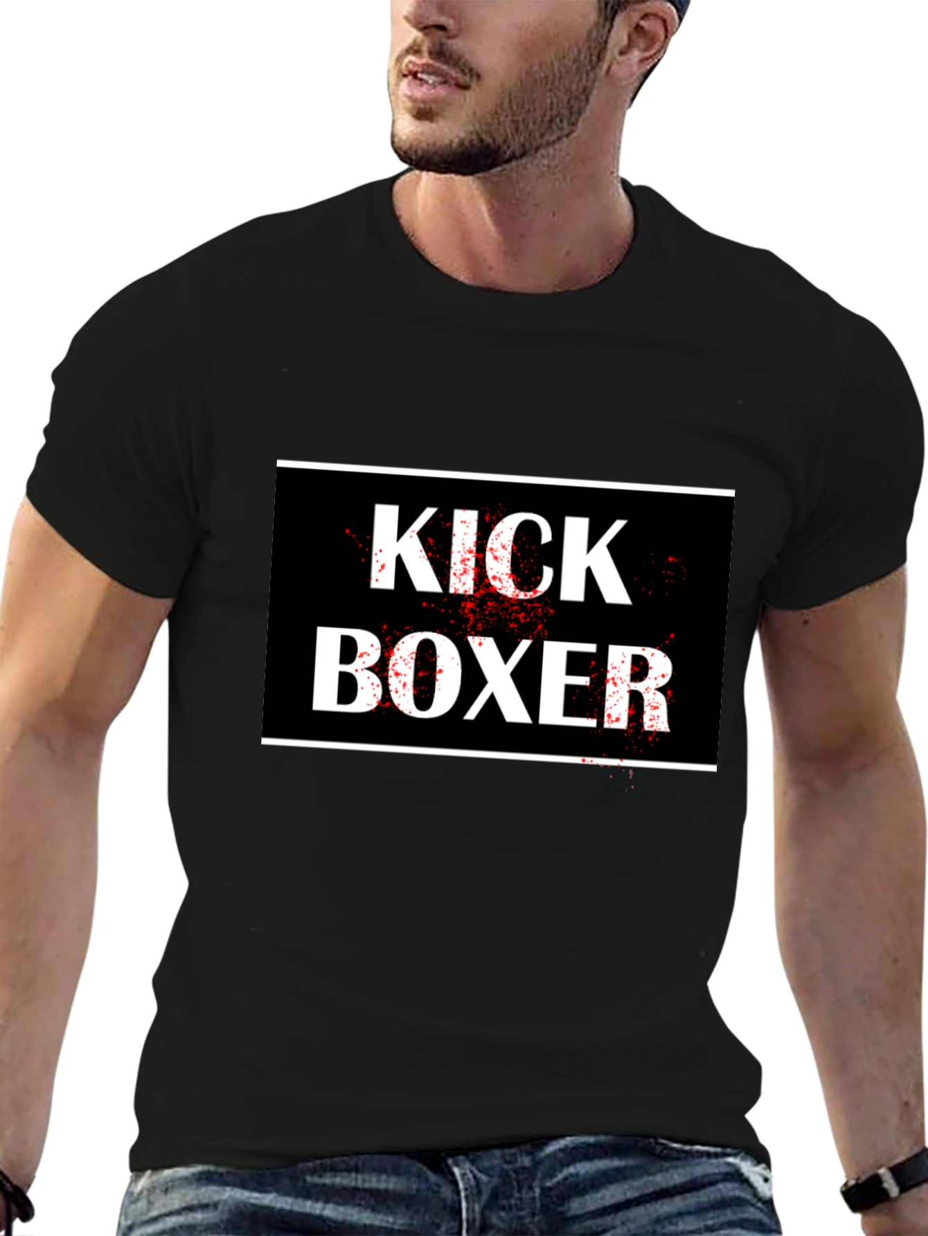 Kick Boxer Graphic Tee - Black Cotton T-Shirt