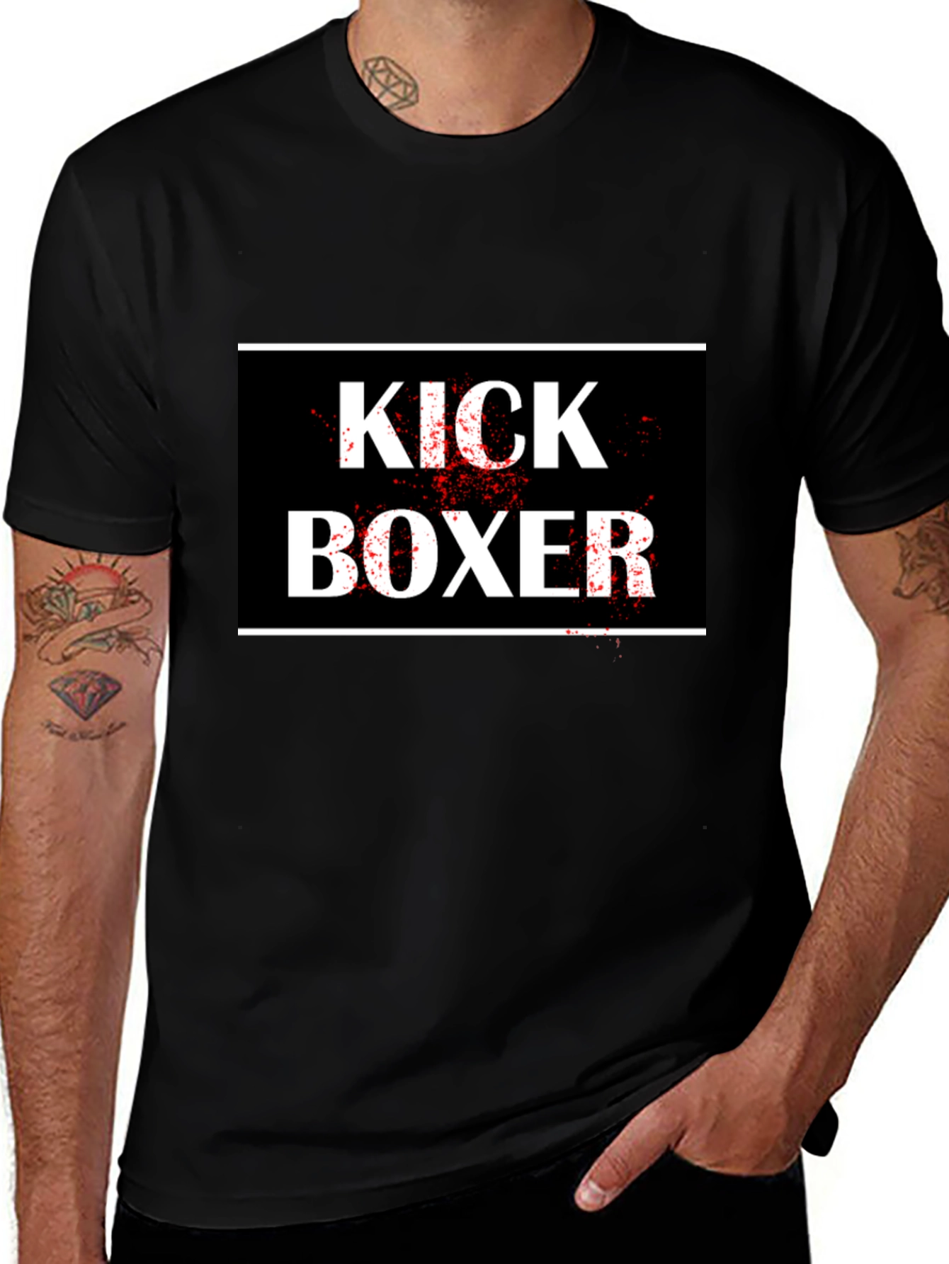 Kick Boxer Graphic Tee - Black Cotton T-Shirt