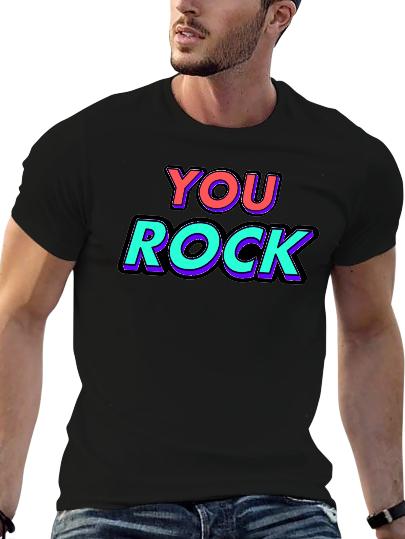 You Rock Graphic Tee - Black Crew Neck T-Shirt