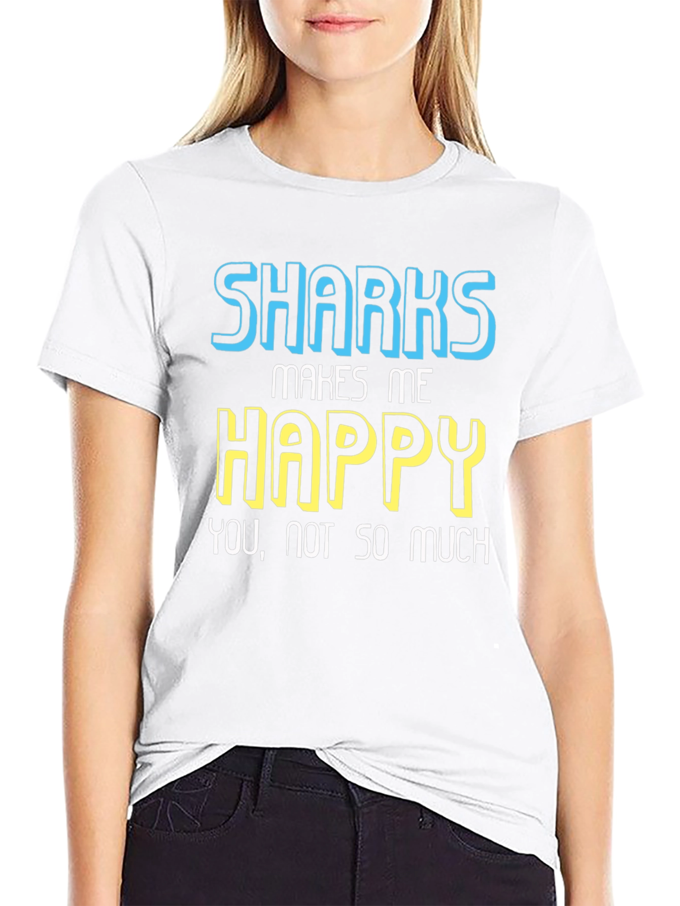 Funny Sharks Makes Me Happy Graphic Tee