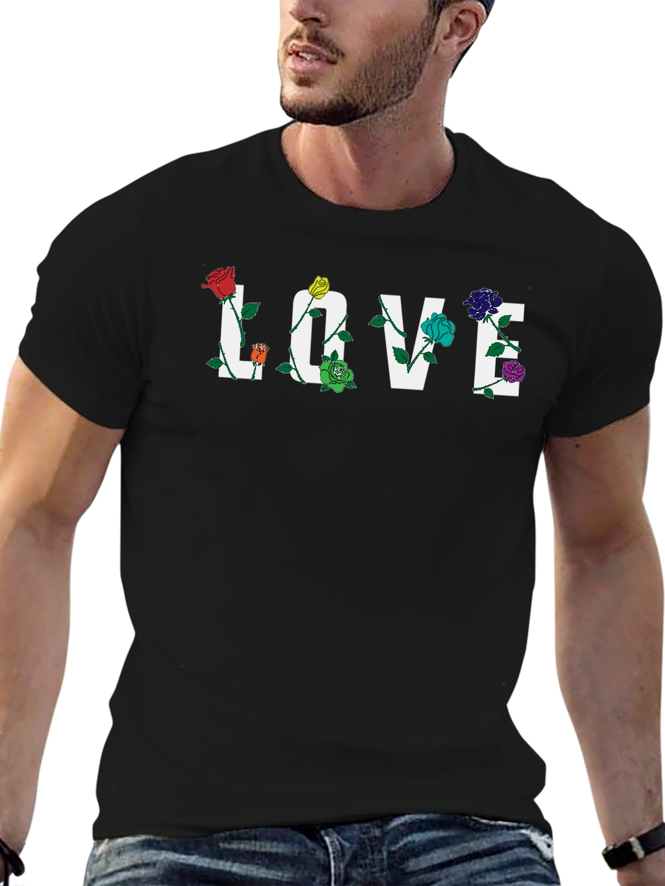 Floral LOVE Graphic Tee - Black Unisex T-Shirt