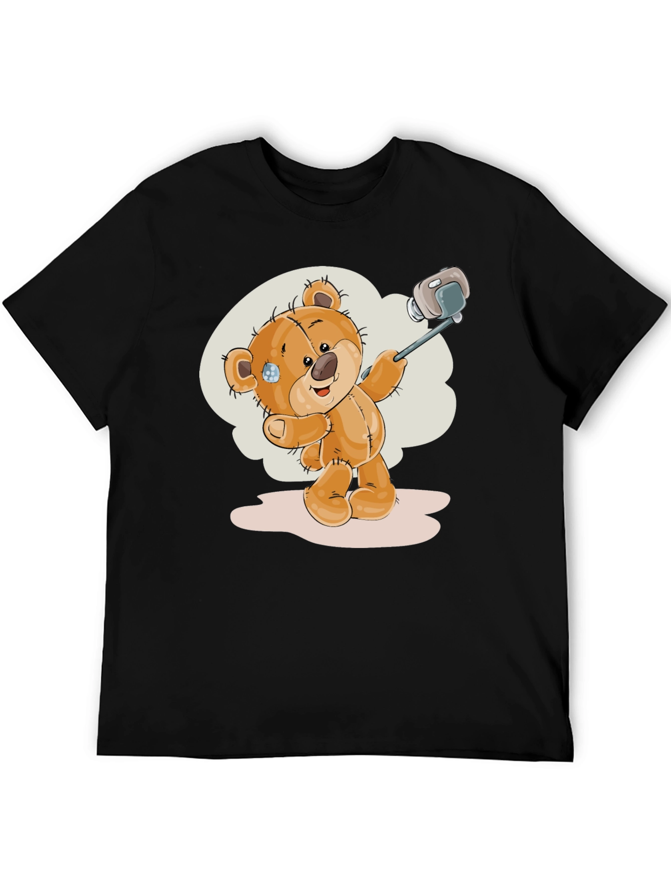 Teddy Bear Selfie T-Shirt - Black Cotton Tee