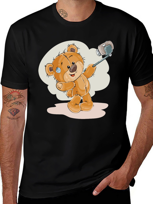 Teddy Bear Selfie T-Shirt - Black Cotton Tee