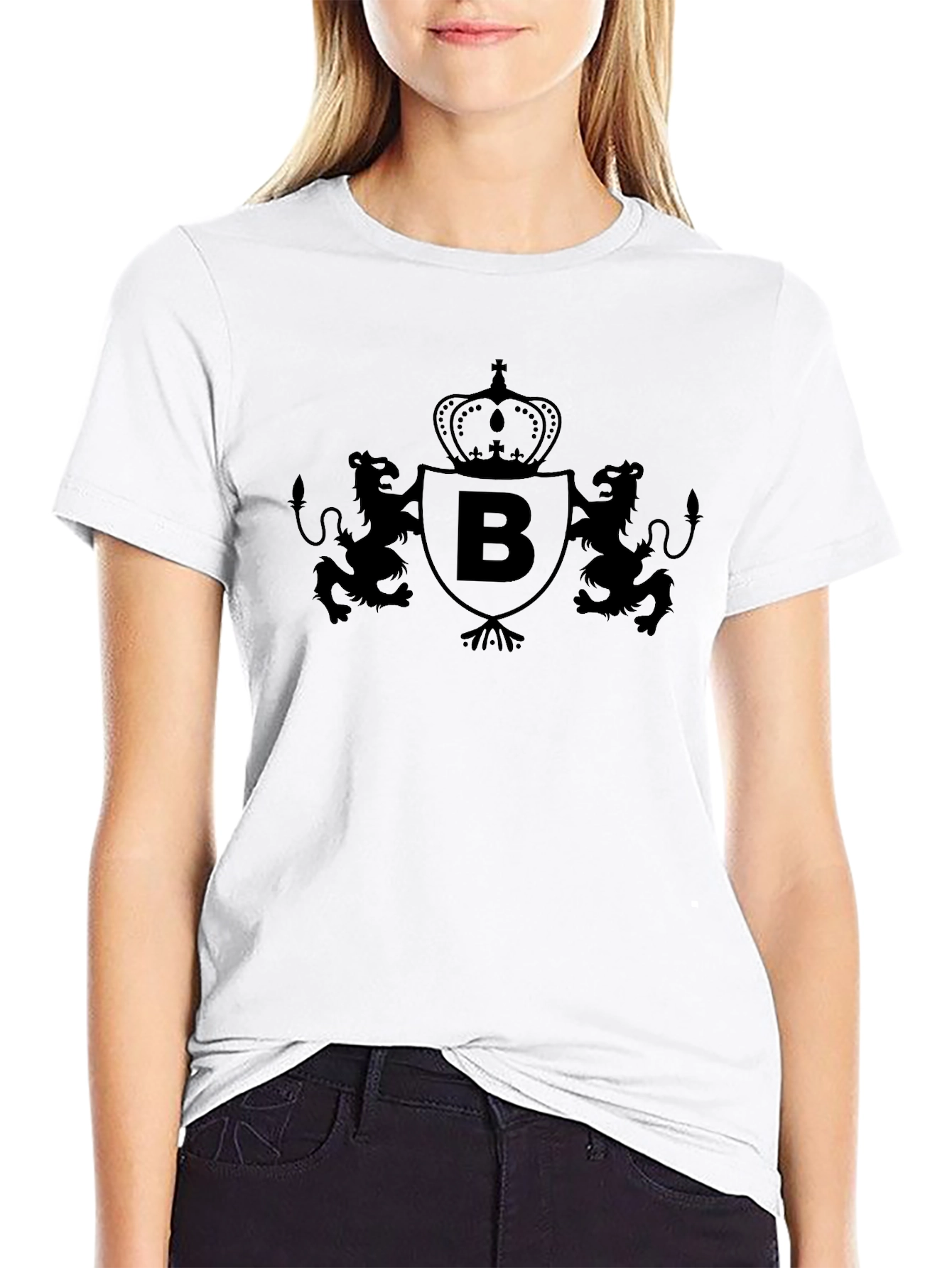 Black Graphic T-Shirt With Crown and Lion Design
