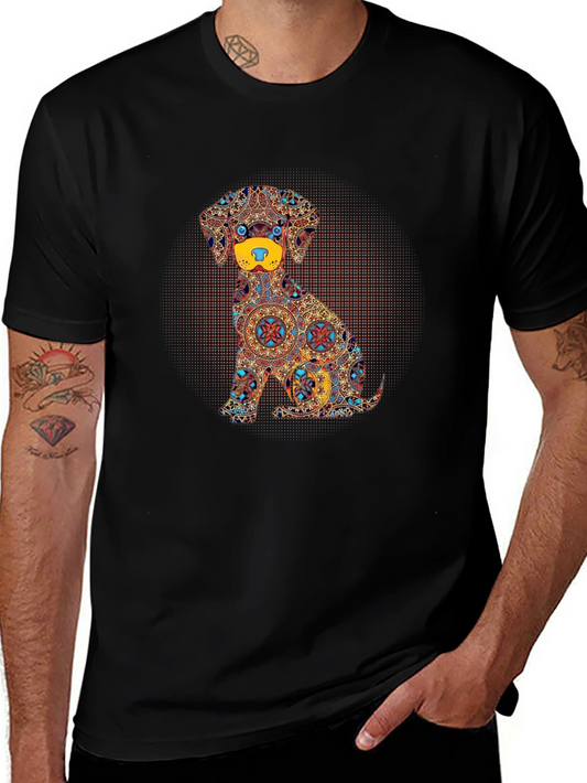 Dog Art Graphic Print Black T-Shirt