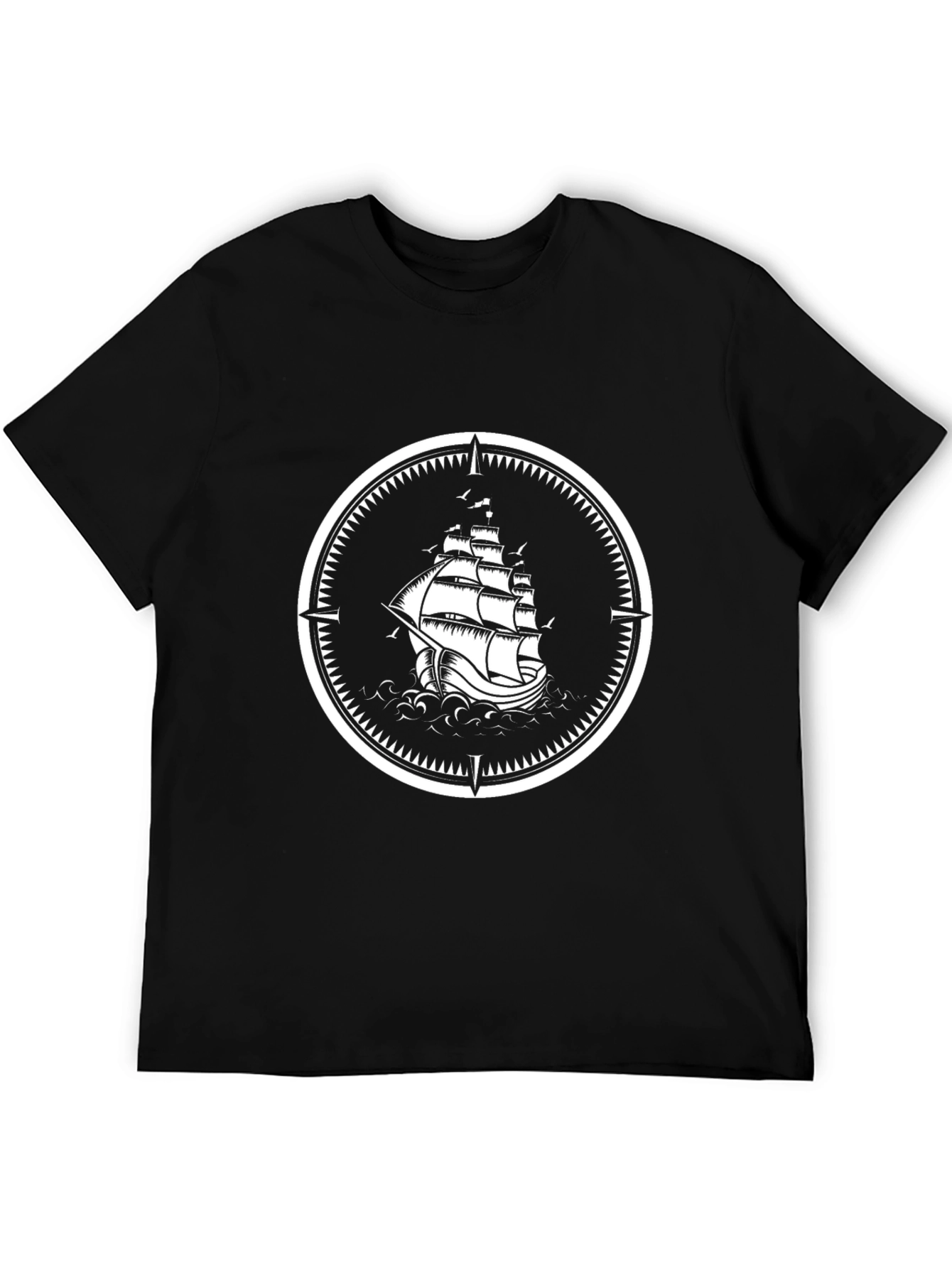 Nautical Sailboat Compass Graphic Black T-Shirt