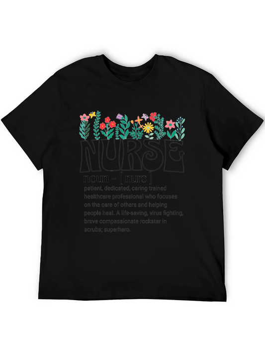 Floral Nurse Definition Black T-Shirt