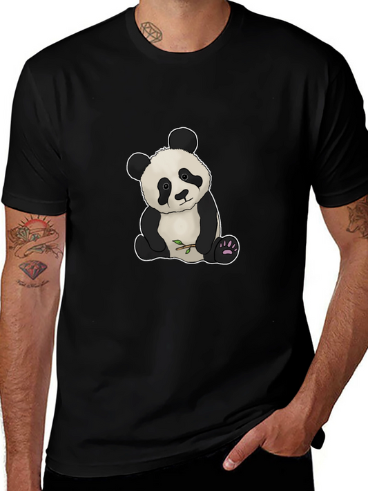 Cute Panda Bear Graphic Tee - Black Cotton Blend