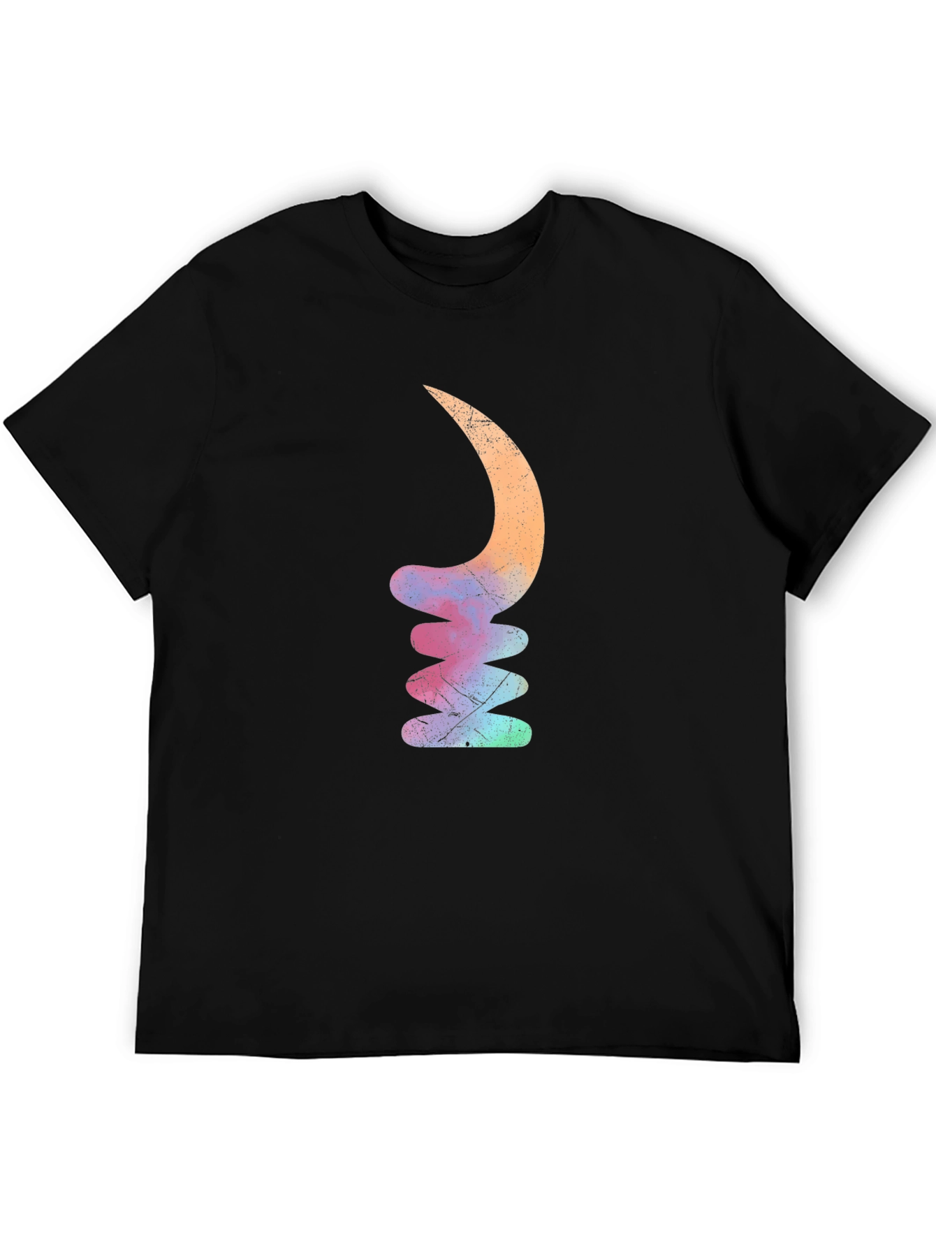 Mens Black T-Shirt with Abstract Crescent Stack Design
