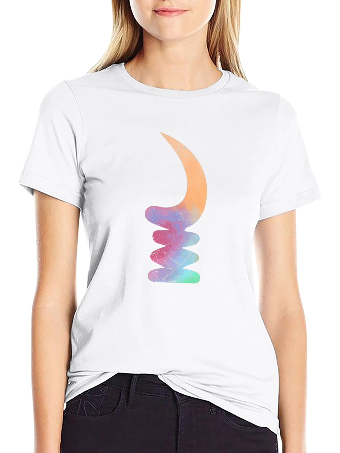 Mens Black T-Shirt with Abstract Crescent Stack Design