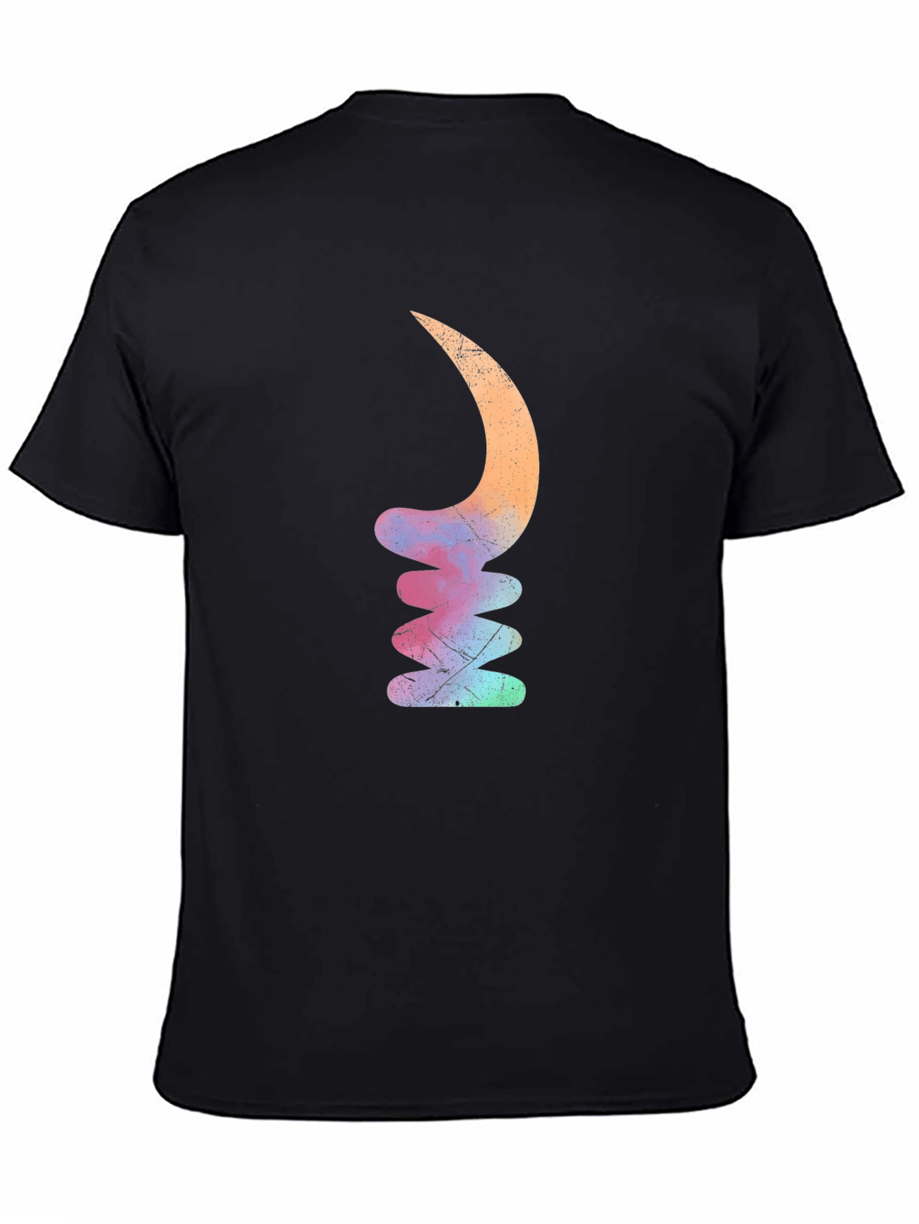 Mens Black T-Shirt with Abstract Crescent Stack Design