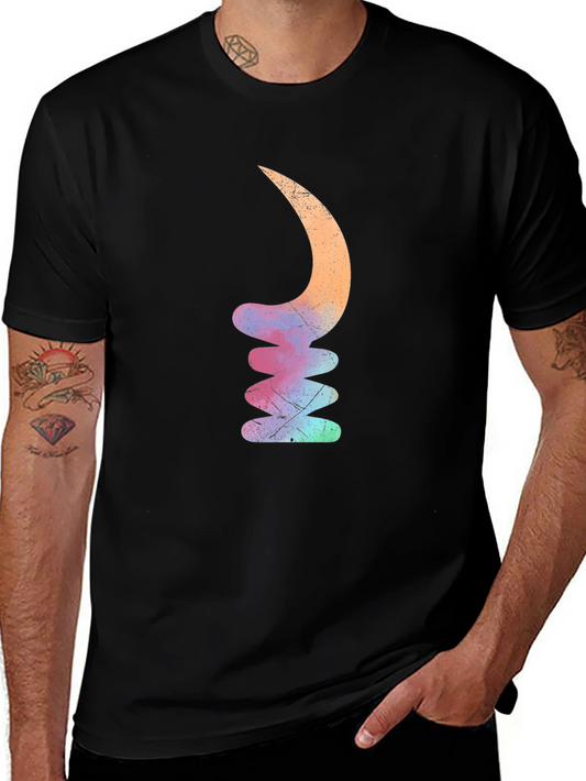 Mens Black T-Shirt with Abstract Crescent Stack Design