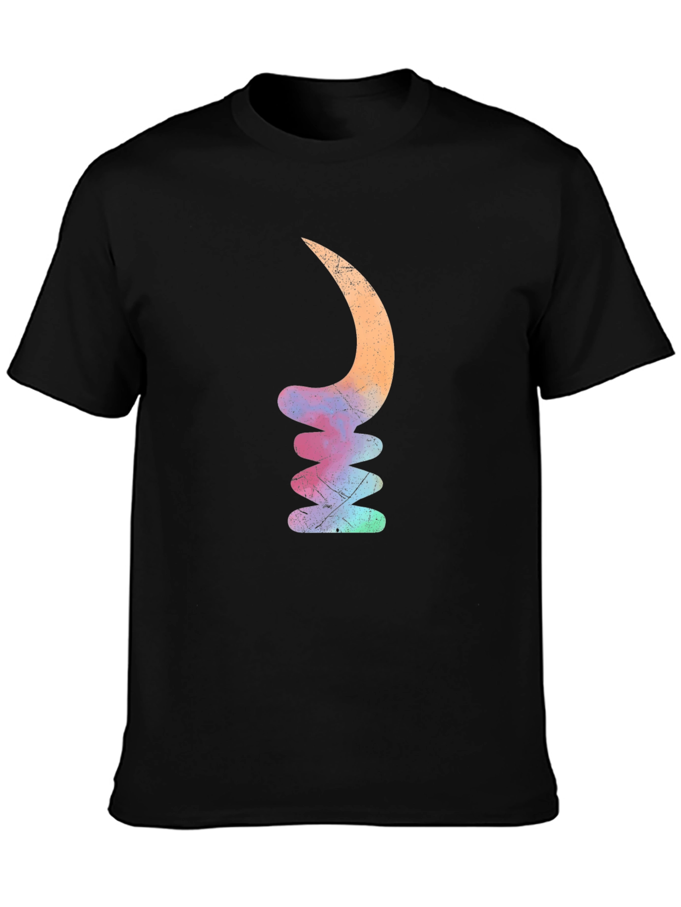 Mens Black T-Shirt with Abstract Crescent Stack Design