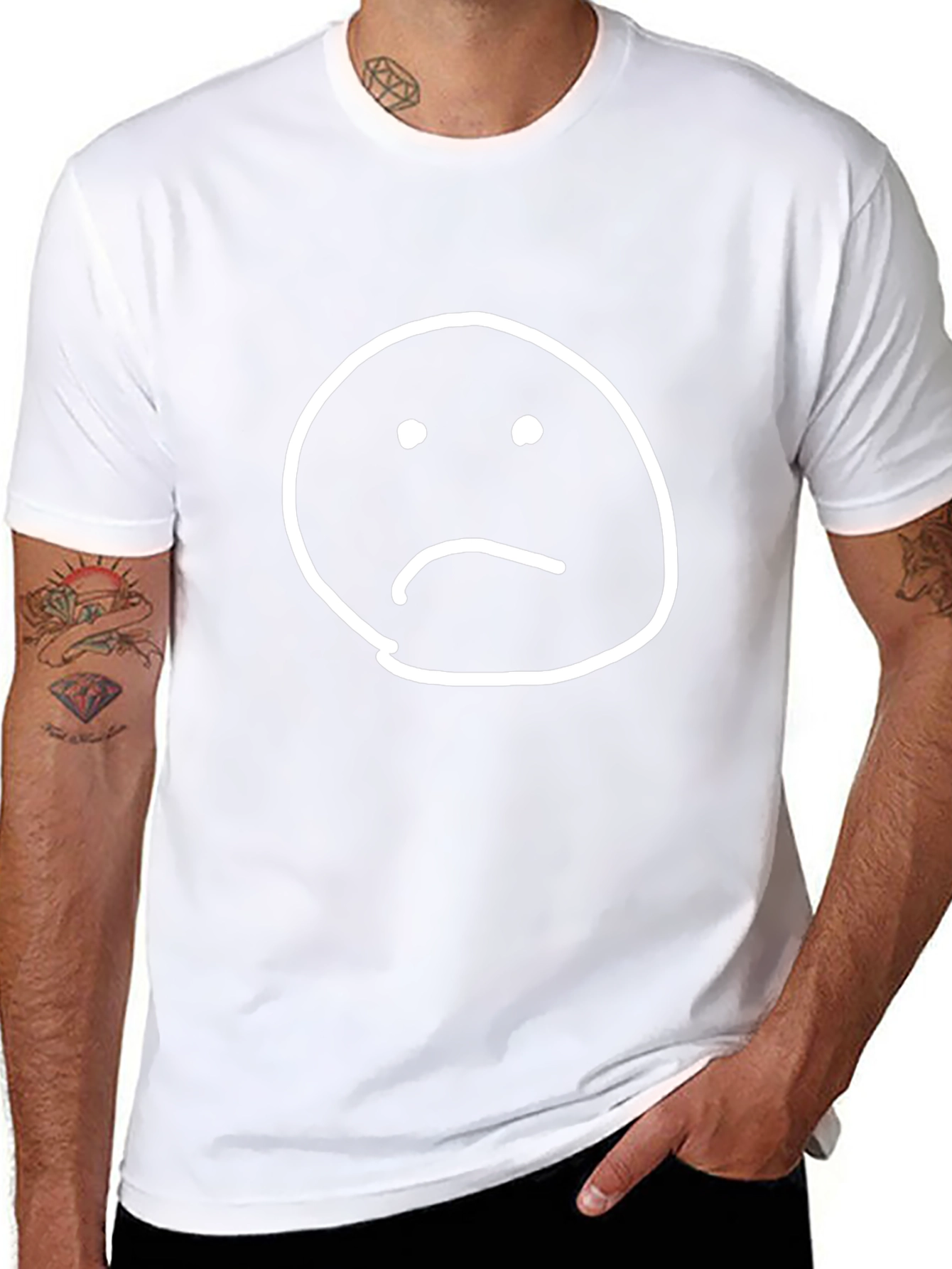 Sad Face Graphic Tee - Black Cotton T-Shirt