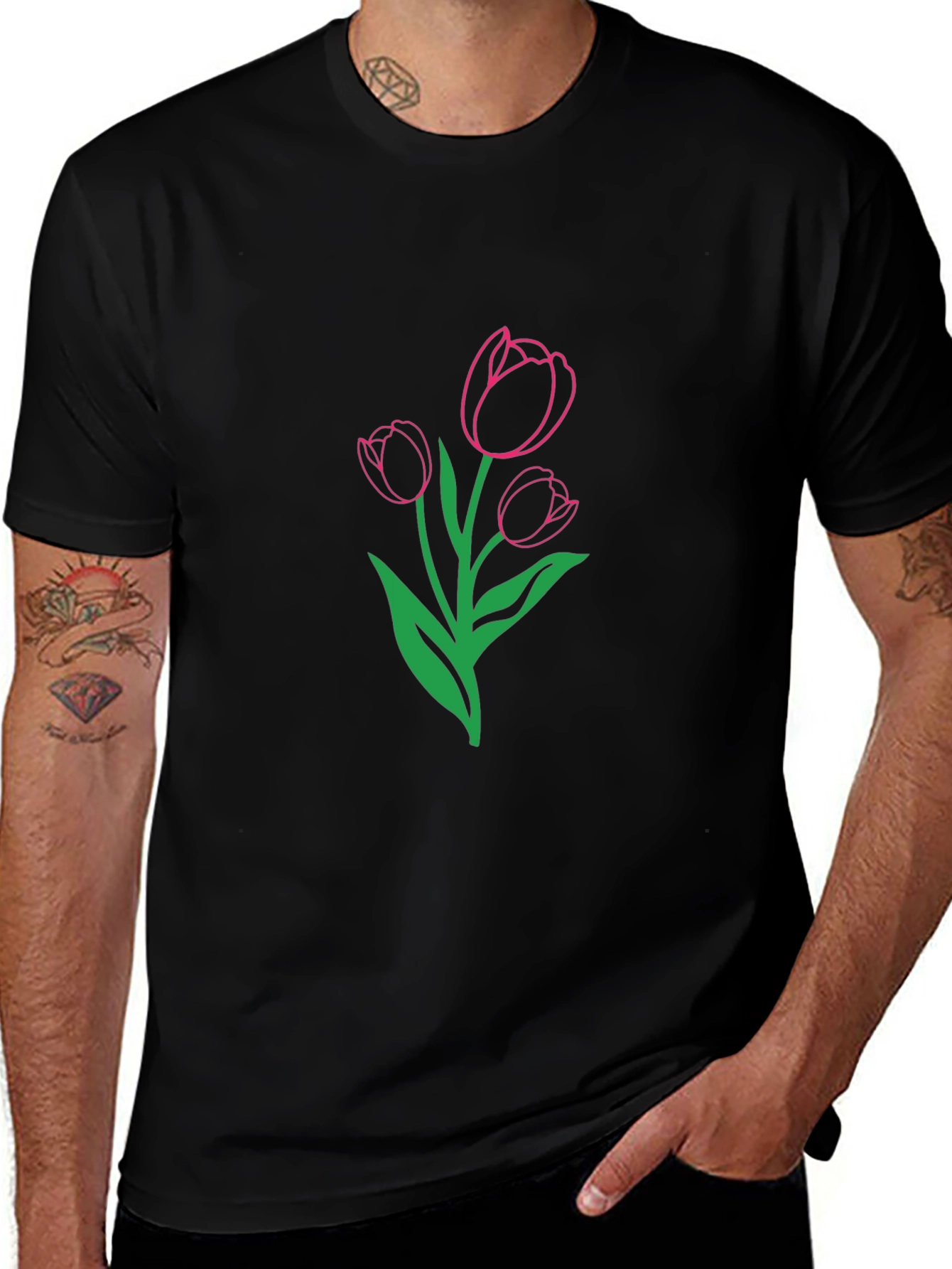Tulip Outline Graphic Tee - Casual Style