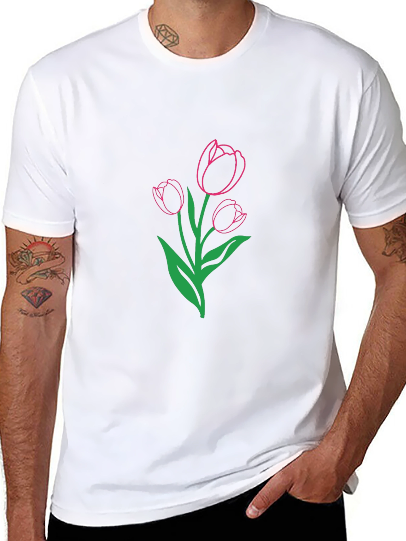 Tulip Outline Graphic Tee - Casual Style