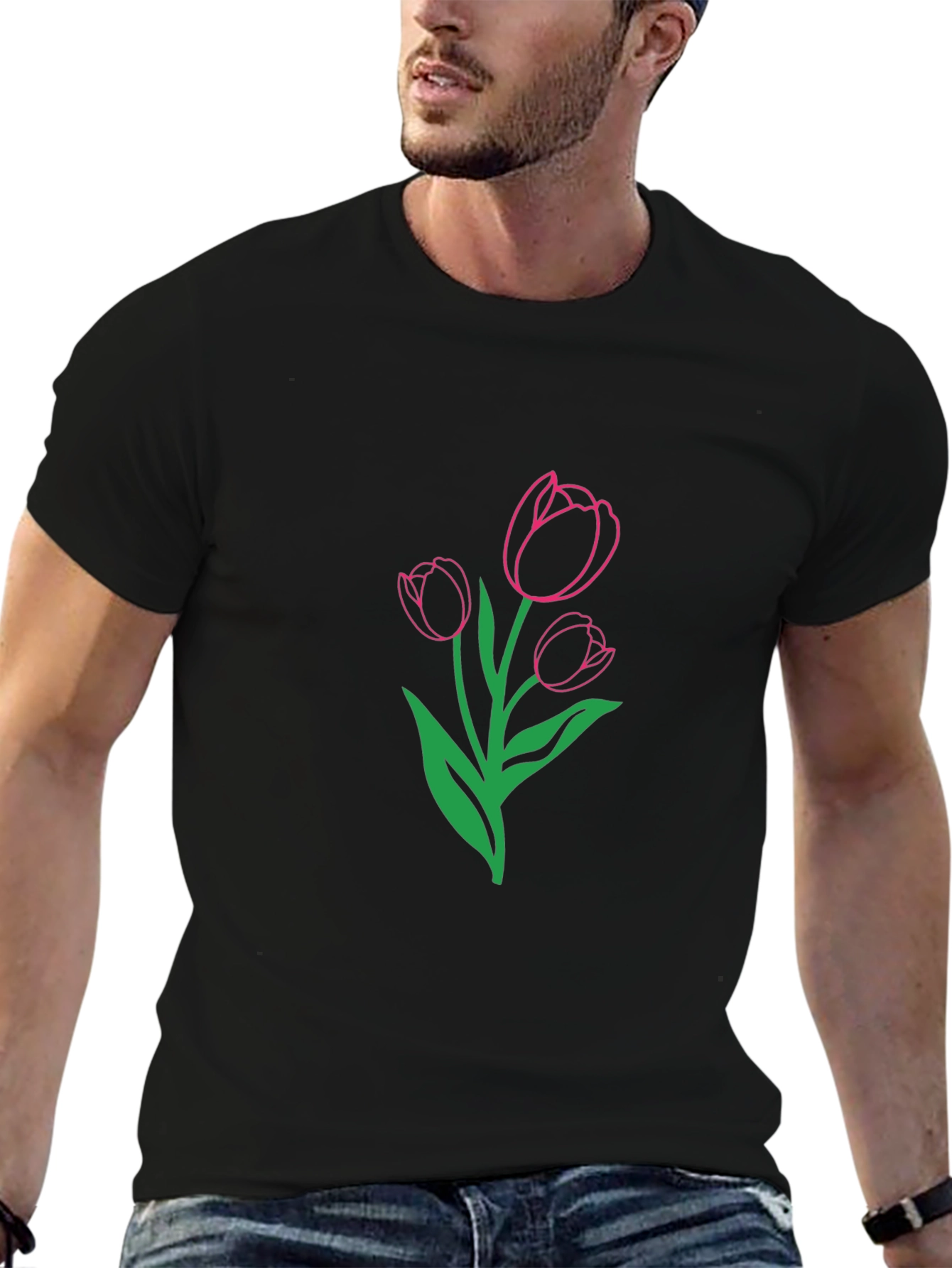 Tulip Outline Graphic Tee - Casual Style