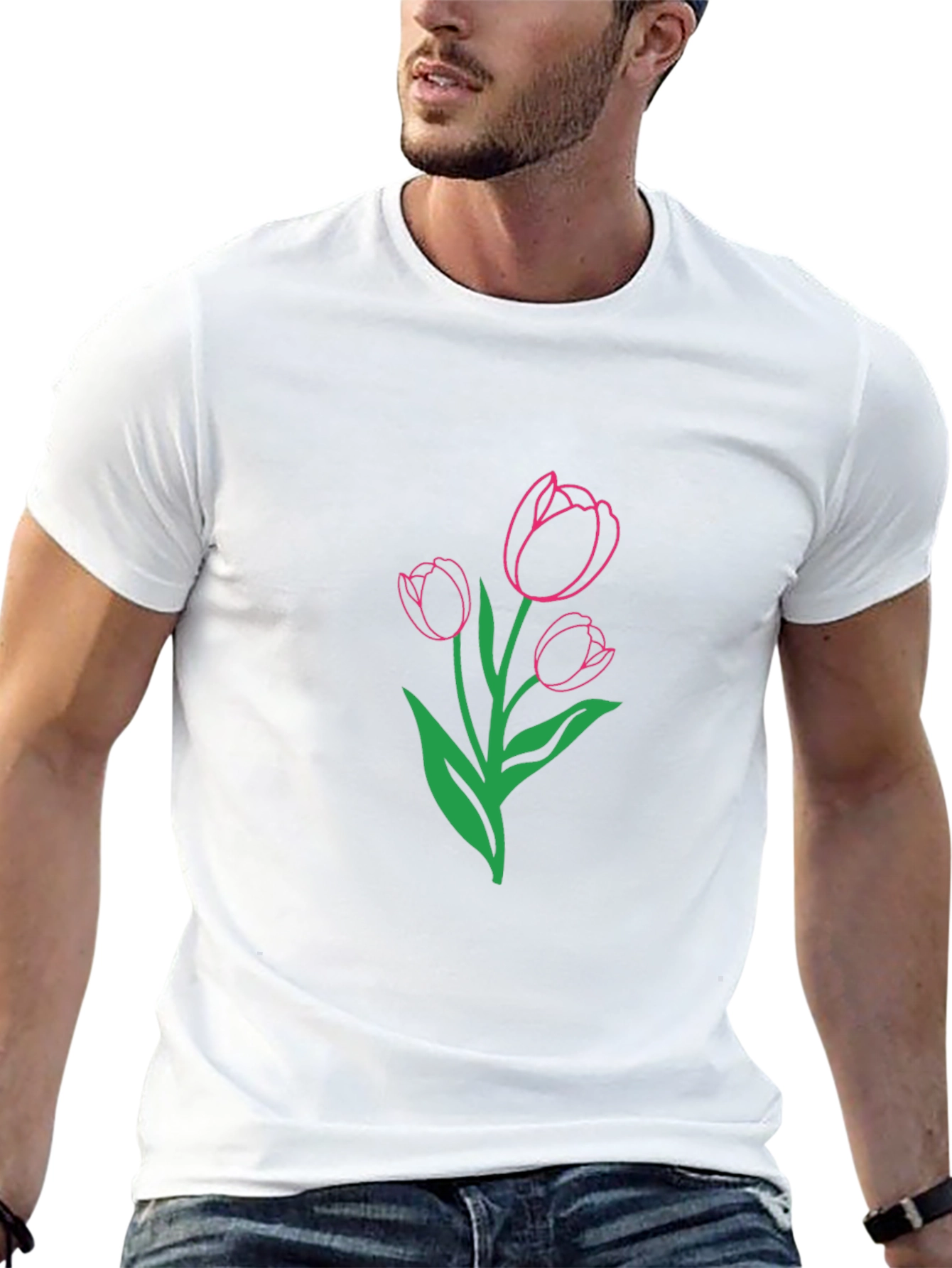 Tulip Outline Graphic Tee - Casual Style