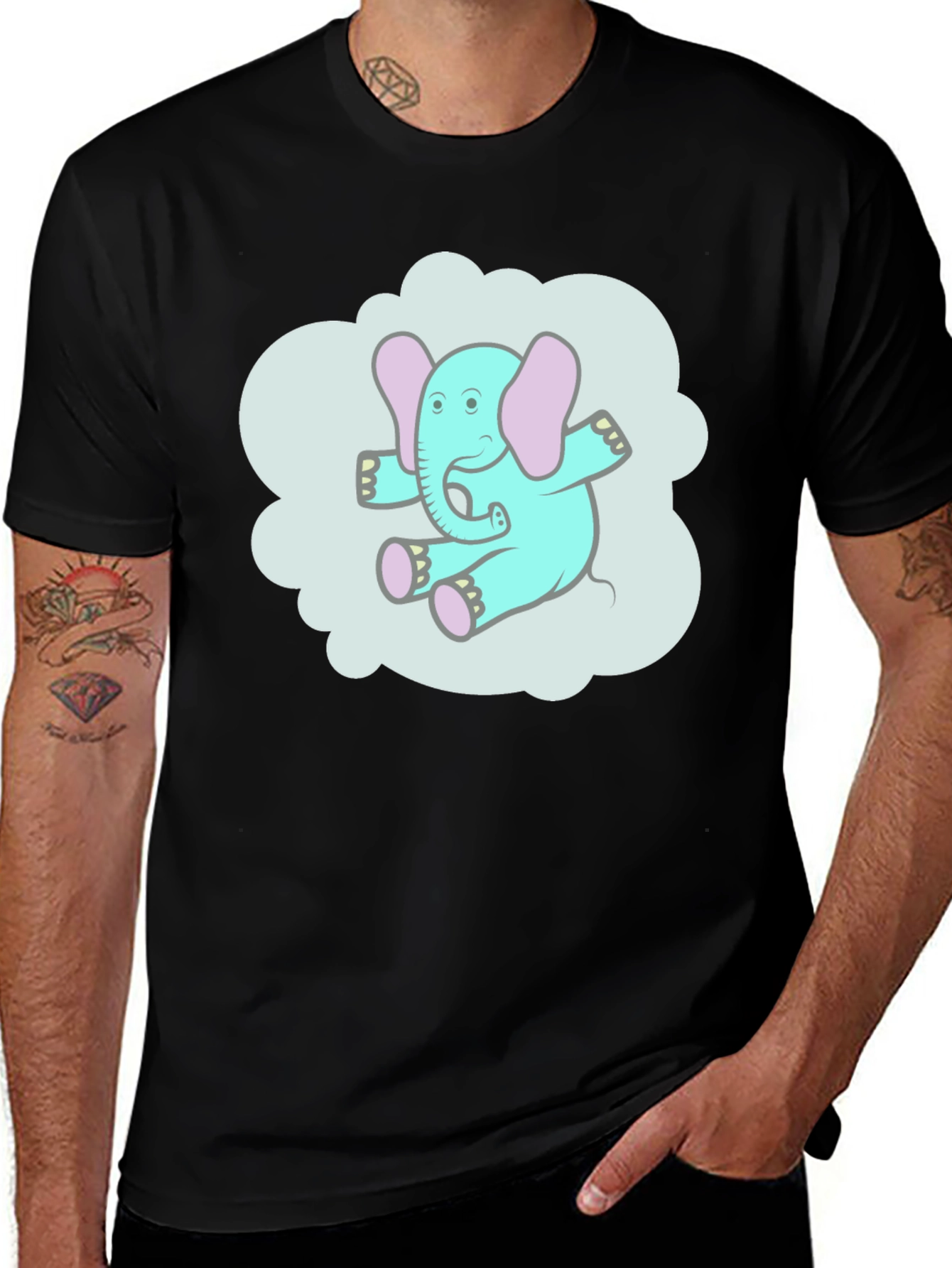 Cartoon Elephant Graphic T-Shirt