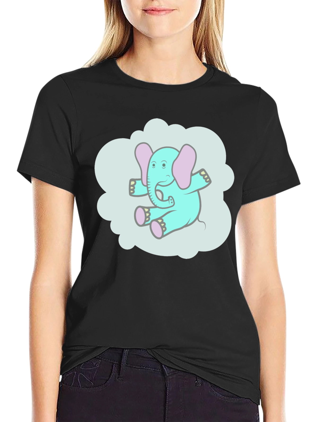 Cartoon Elephant Graphic T-Shirt
