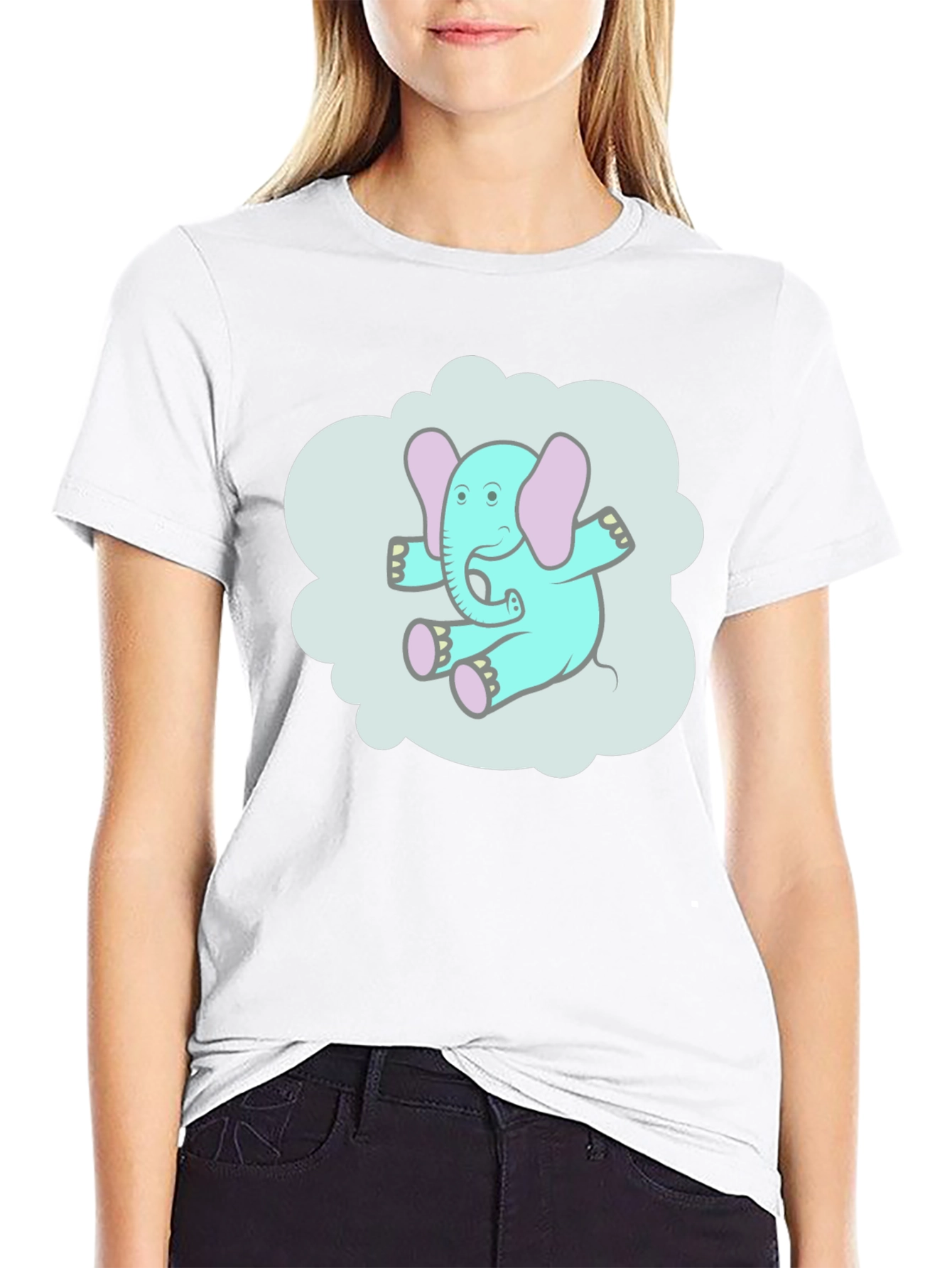 Cartoon Elephant Graphic T-Shirt