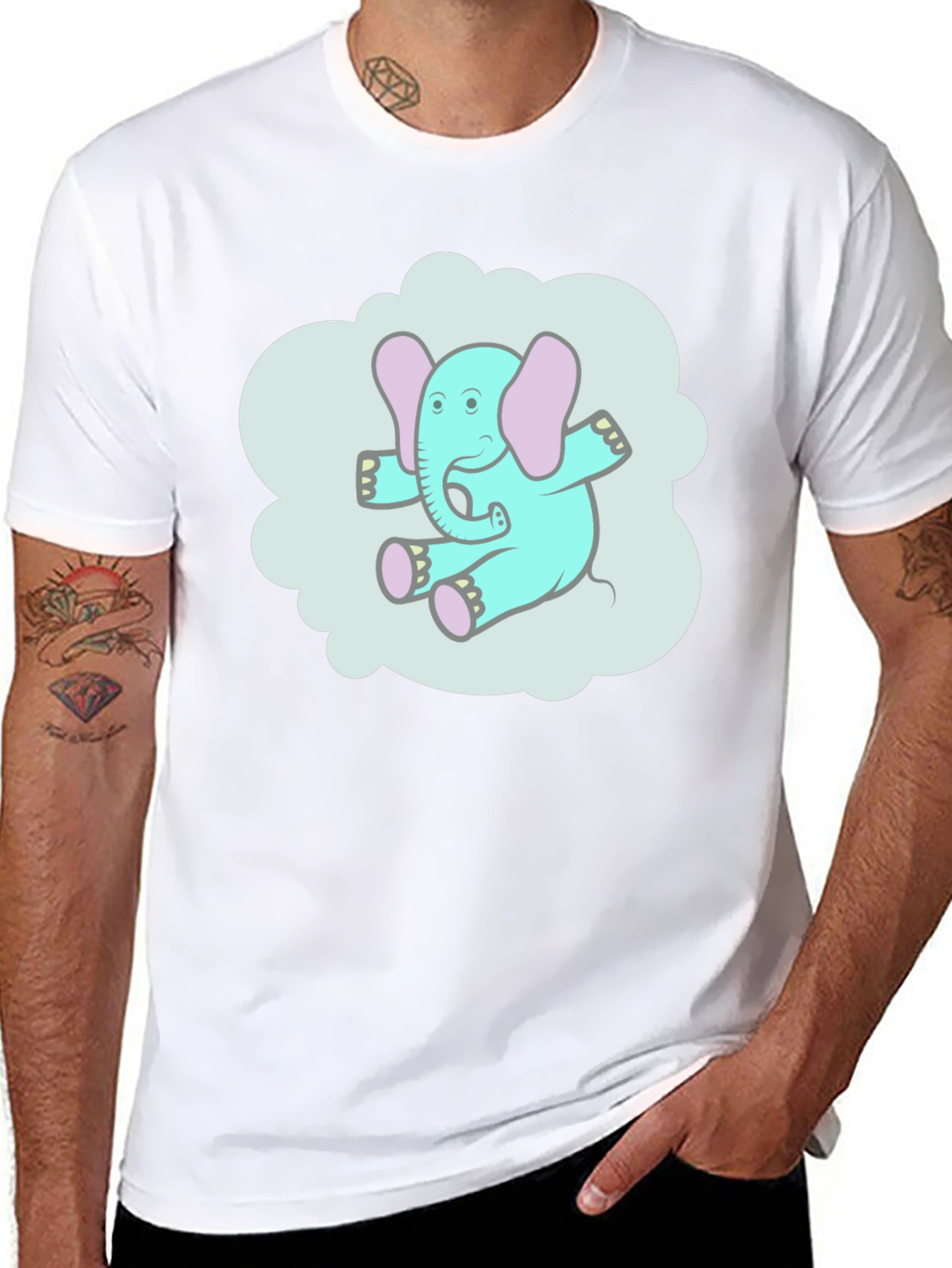 Cartoon Elephant Graphic T-Shirt