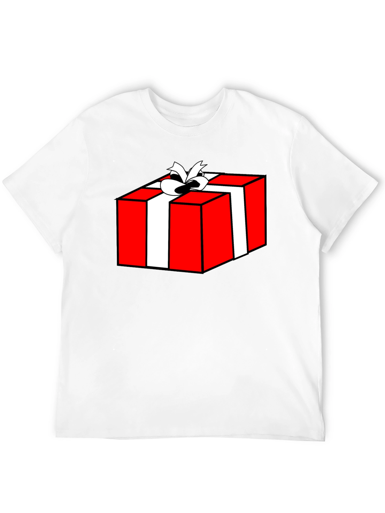 Festive Gift Box Graphic Tee - Black Cotton T-Shirt