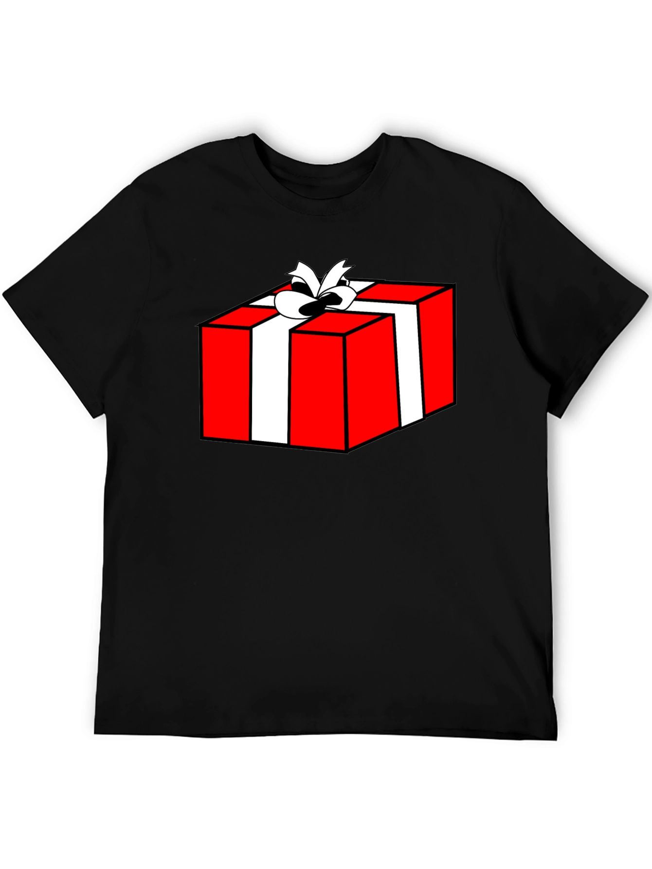 Festive Gift Box Graphic Tee - Black Cotton T-Shirt