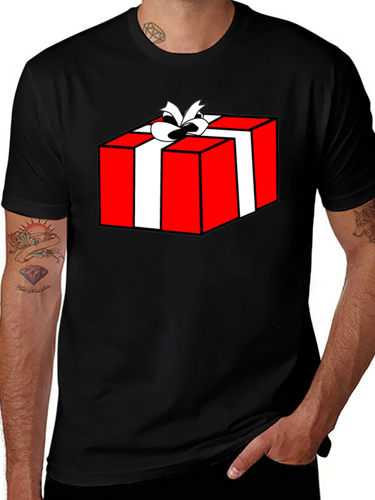 Festive Gift Box Graphic Tee - Black Cotton T-Shirt