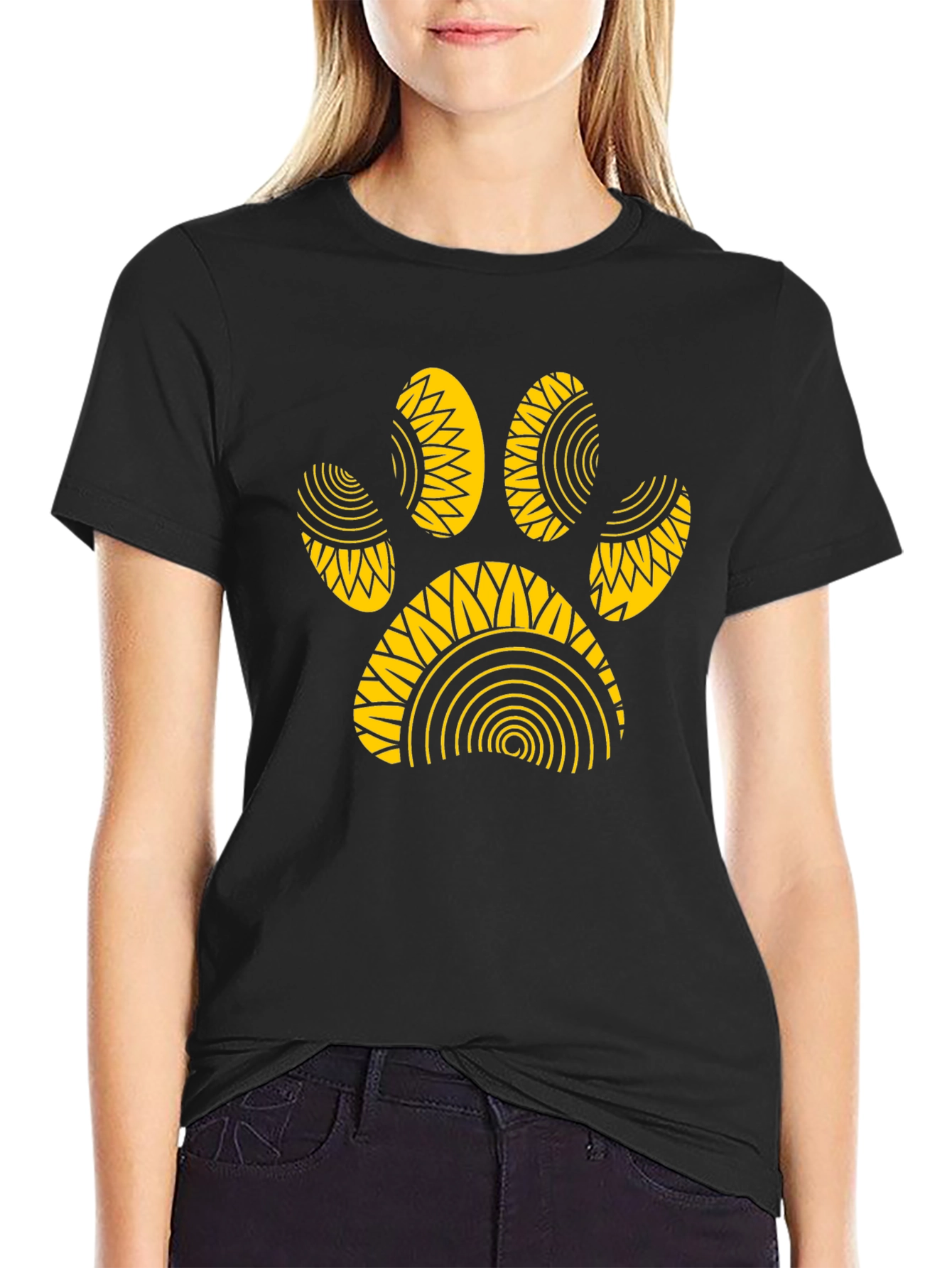 Black T-Shirt with Gold Paw Print